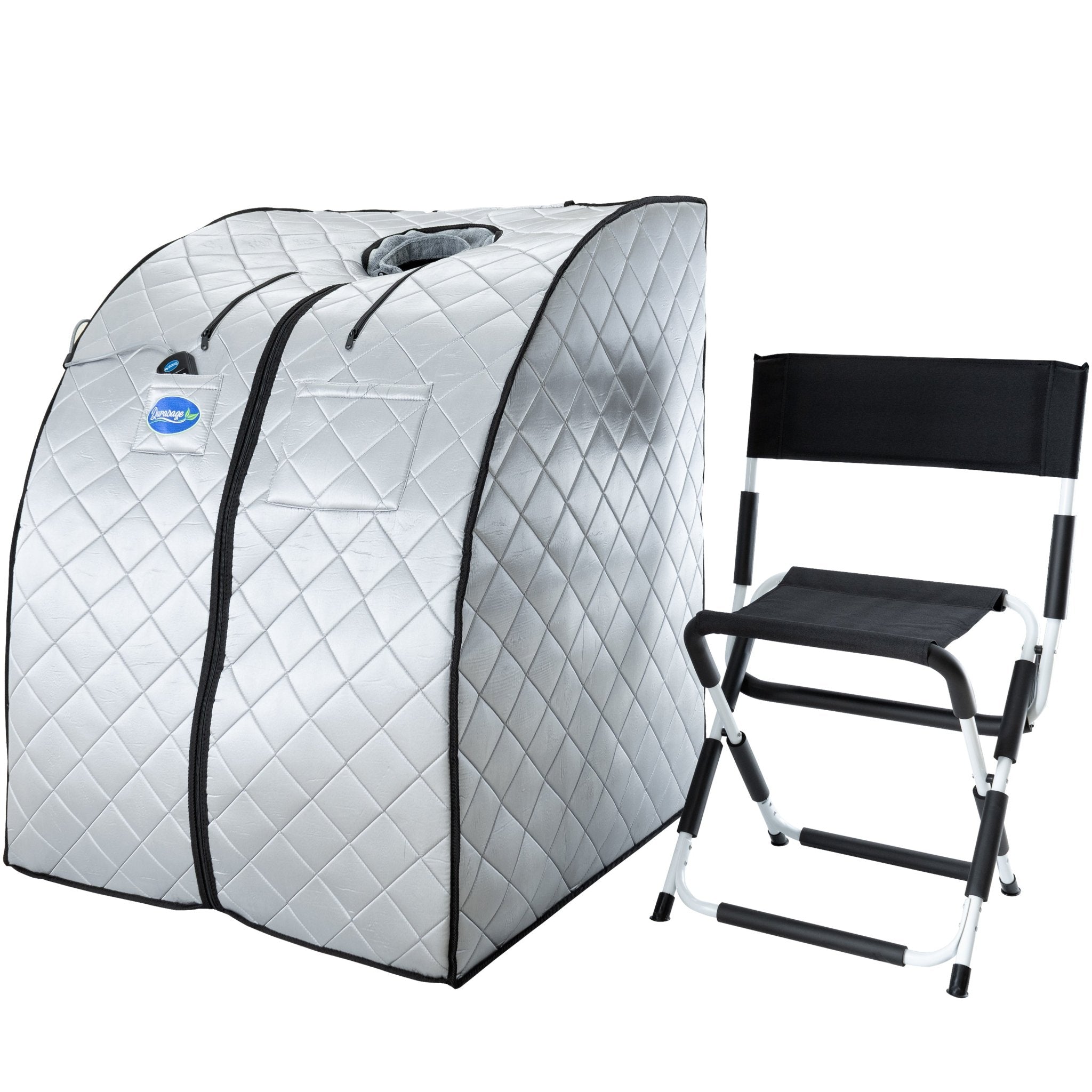 Durasage Health Large Portable Low EMF Negative Ion Indoor Sauna with Chair and Heated Footpad Included - Silver
