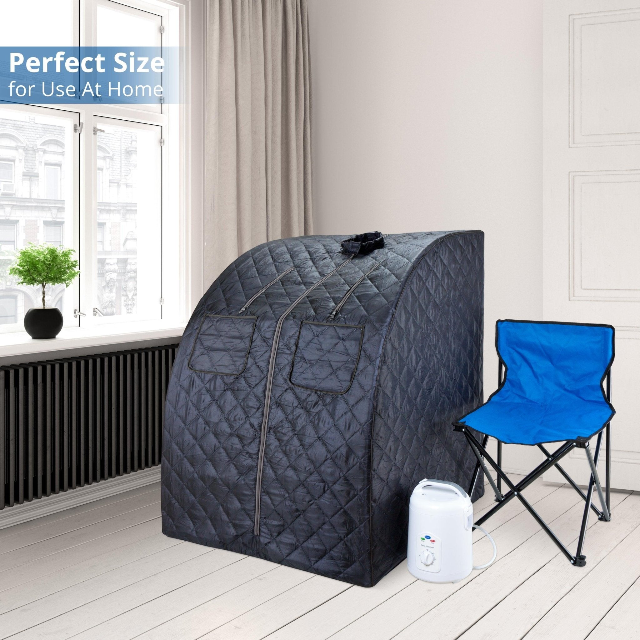 Durasage Health Oversized Portable Steam Sauna for Weight Loss, Detox & Relaxation at Home, Chair Included - Dark Blue