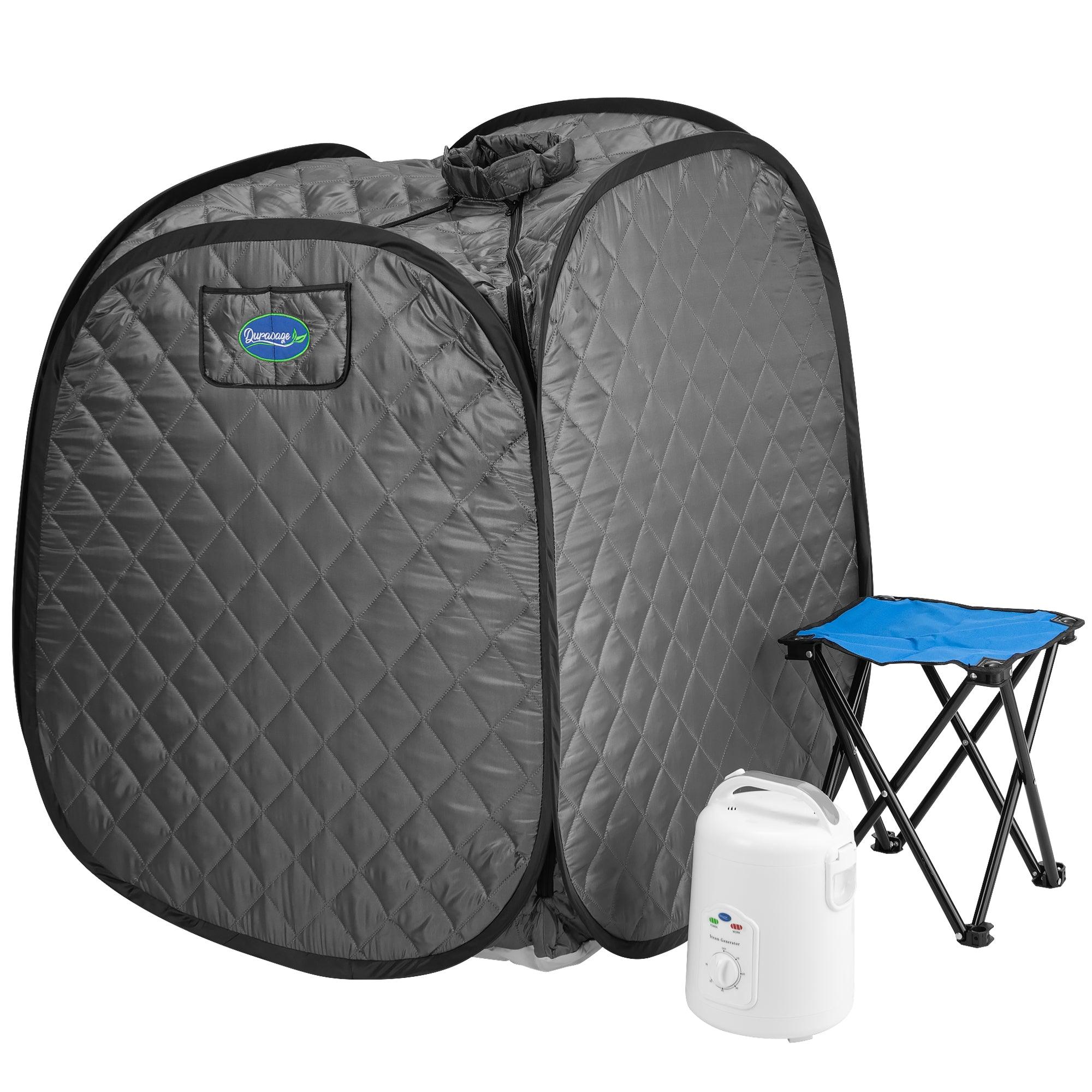 Durasage Health Personal Foldable Steam Sauna for Weight Loss, Detox, Relaxation at Home, 60 Minute Timer, 800 Watt Steam Generator, Chair Included (Gray)