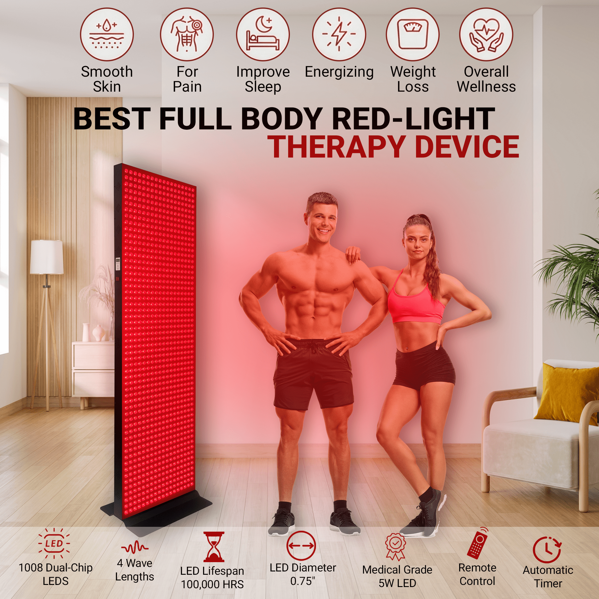 EXESAS EXESAS 1008 LED, 5040W Dual - Chip, Red Light Therapy Device for Full Body, 4 - Wavelengths Infrared LED Panel for Skin, Weight, Pain, Wellness