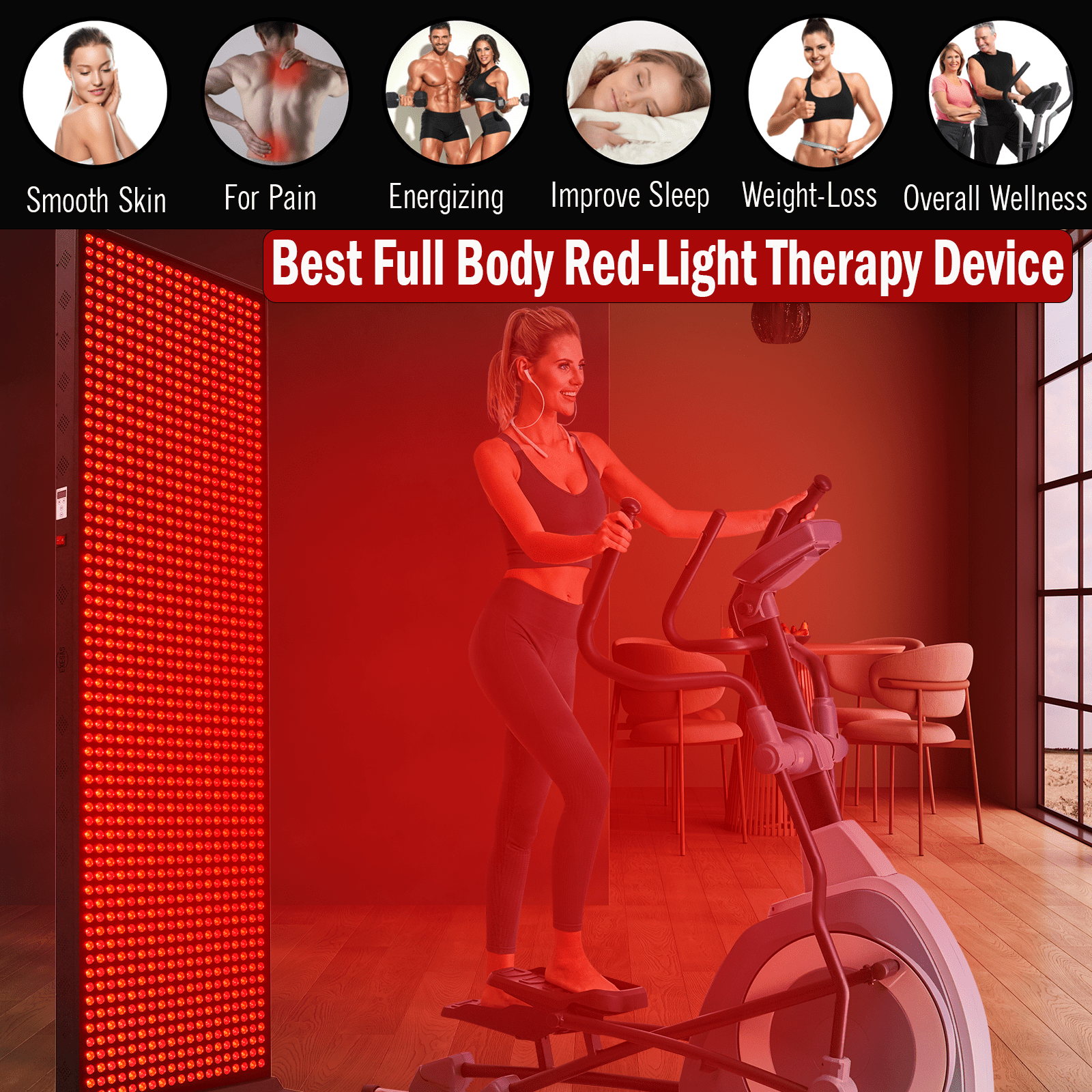 EXESAS EXESAS 1216 LED, 6080W Dual - Chip, Red Light Therapy Device for Full Body, 4 - Wavelengths Infrared LED Panel for Skin, Weight, Pain, Wellness