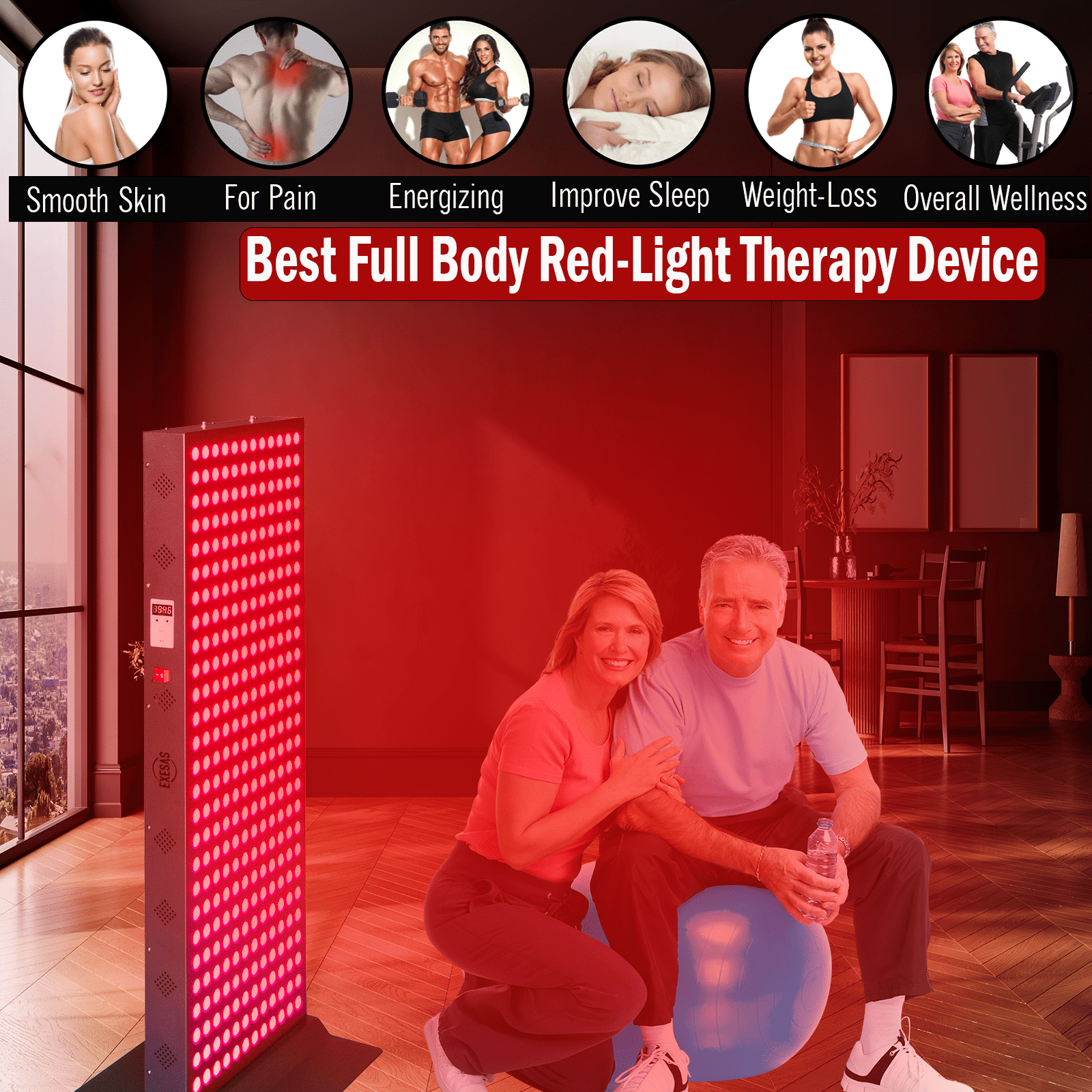 EXESAS EXESAS 324 LED, 1620W Dual - Chip, Red Light Therapy Device for Full Body, 4 - Wavelengths Infrared LED Panel for Skin, Weight, Pain, Wellness