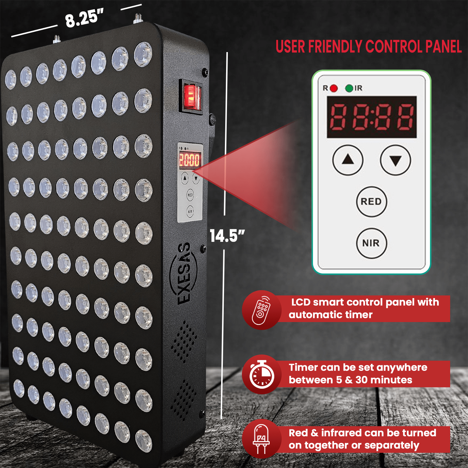 EXESAS EXESAS 80 LED, 400W Dual - Chip, Red Light Therapy Device for Full Body 660nm & 850nm Infrared LED Panel for Beautiful Skin, Weight & Pain Management