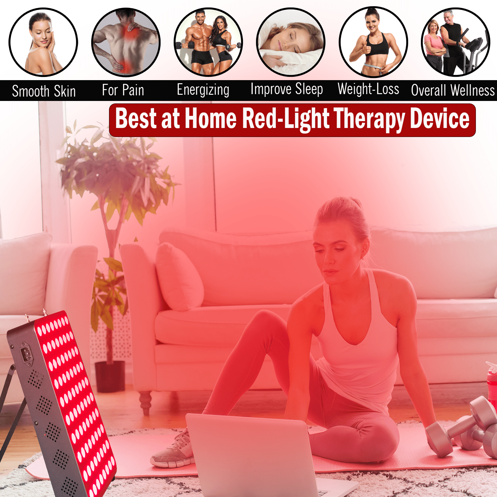 EXESAS EXESAS 80 LED, 400W Dual - Chip, Red Light Therapy Device for Full Body 660nm & 850nm Infrared LED Panel for Beautiful Skin, Weight & Pain Management