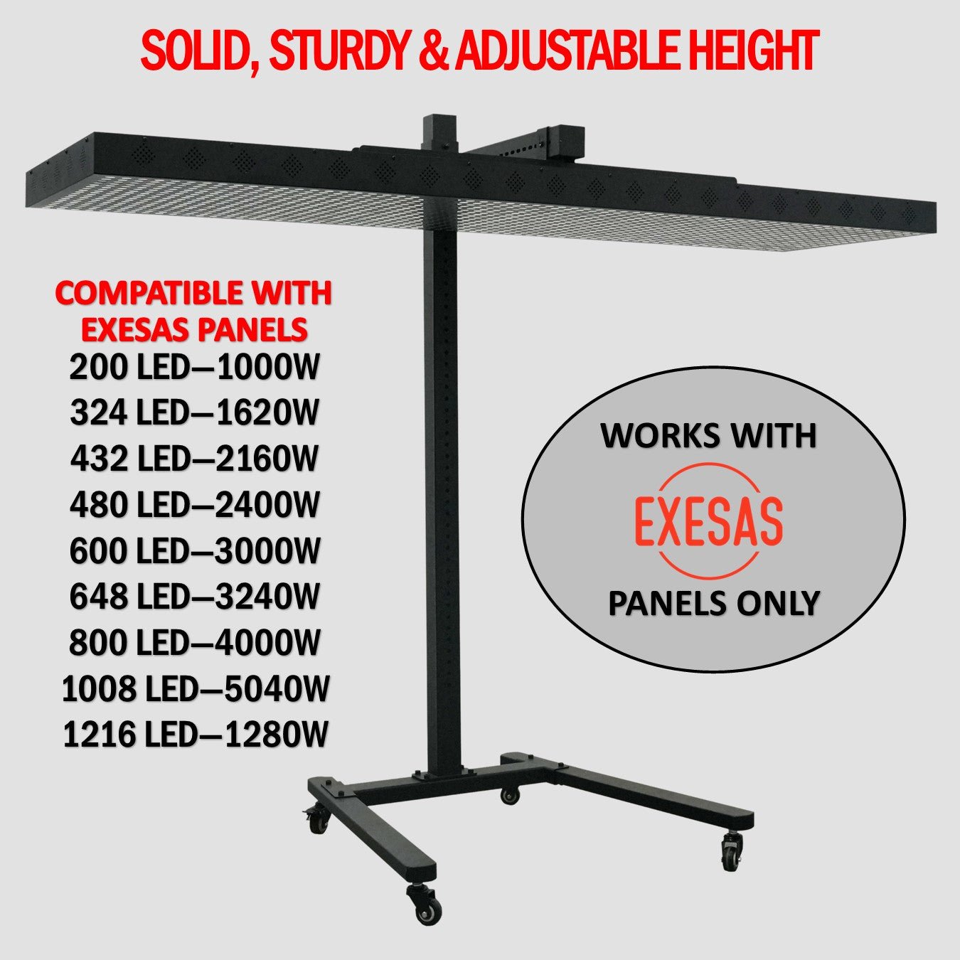 EXESAS Horizontal Rolling Stand for EXESAS Red Light Therapy Panels, Compatible only with EXESAS Panels. (Stand Only, Panel Sold Separately)