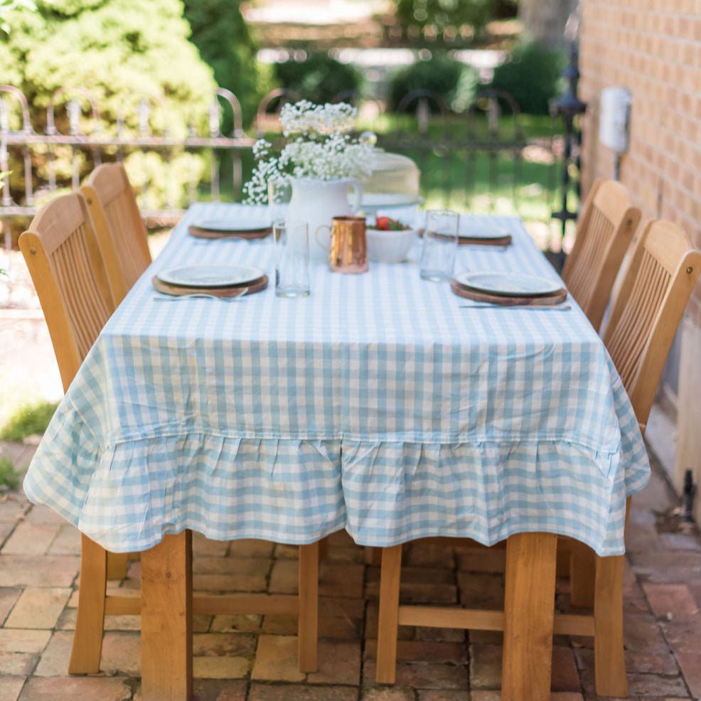 Galley & Fen Blue Ruffled Gingham Tablecloth