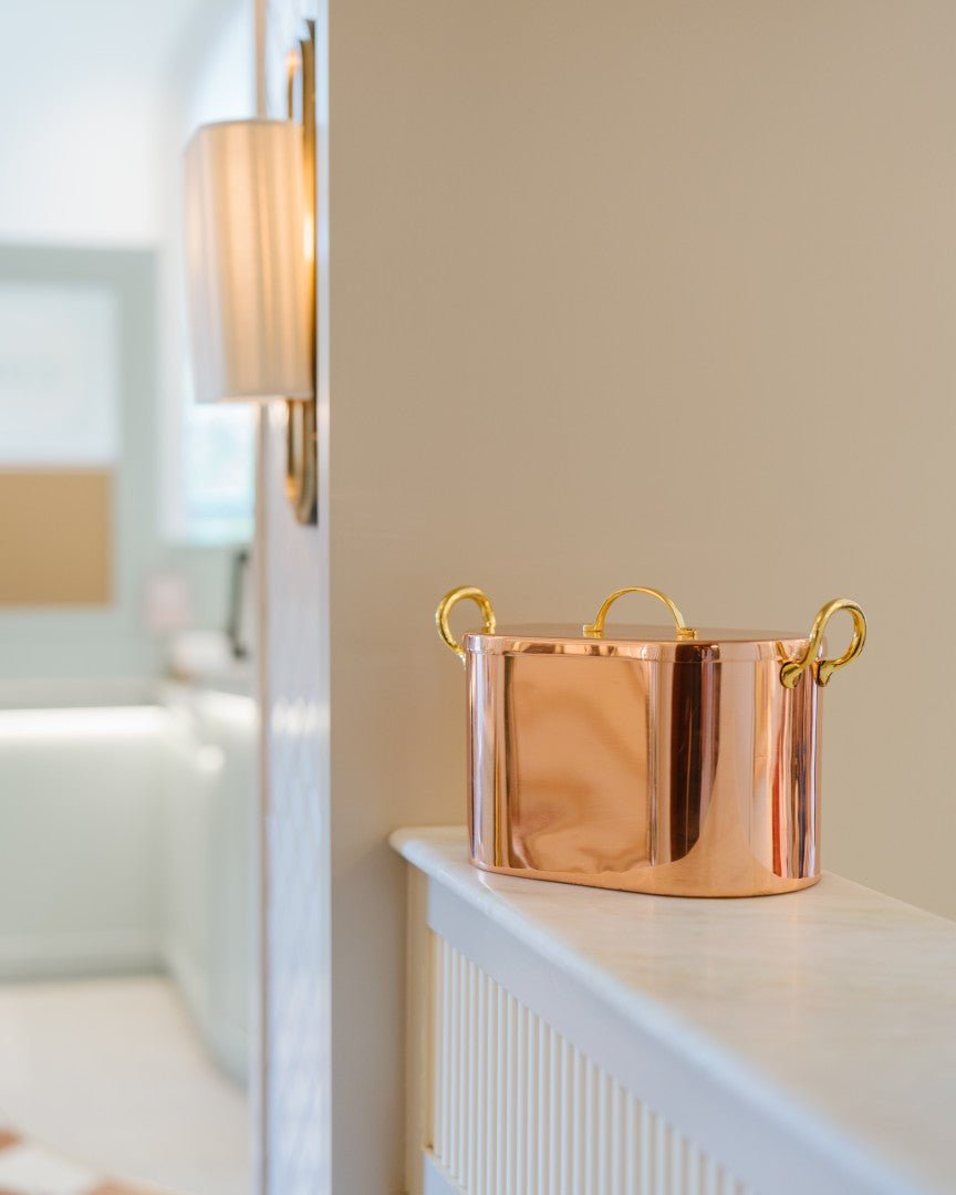 Galley & Fen copper bread box on a white counter