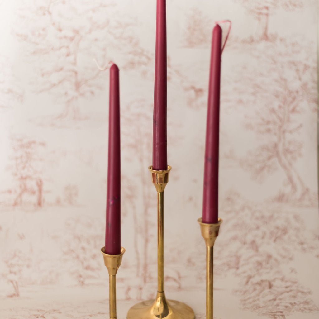 Galley & Fen Floral Inlaid Tapered Candle in Burgundy - Set of 3