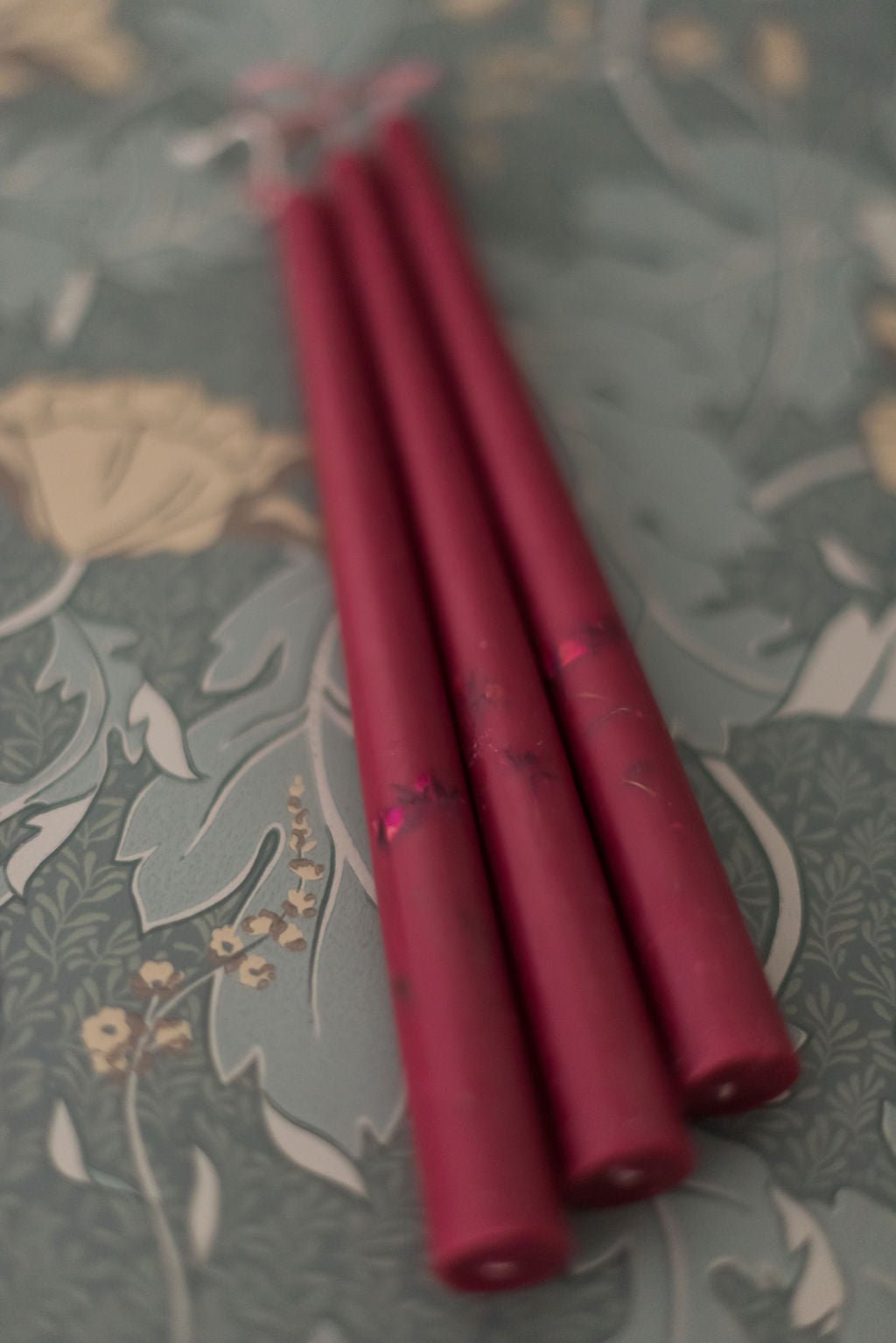 Galley & Fen Floral Inlaid Tapered Candle in Burgundy - Set of 3