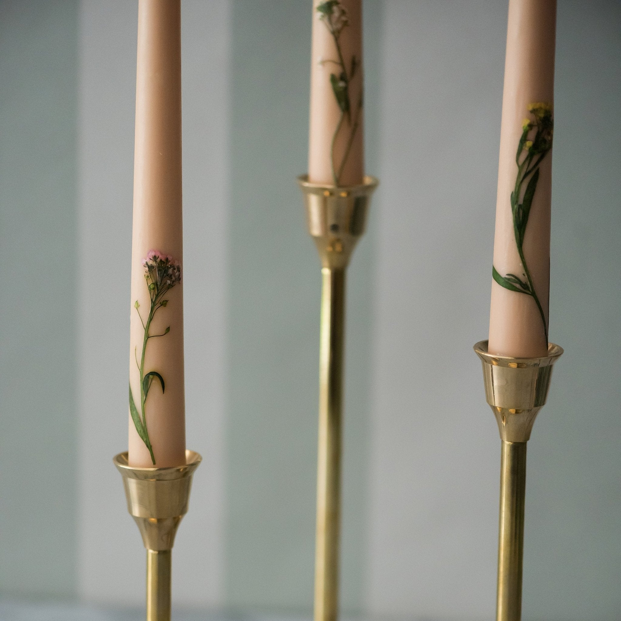 Galley & Fen Floral Inlaid Tapered Candle in Cream - Set of 3