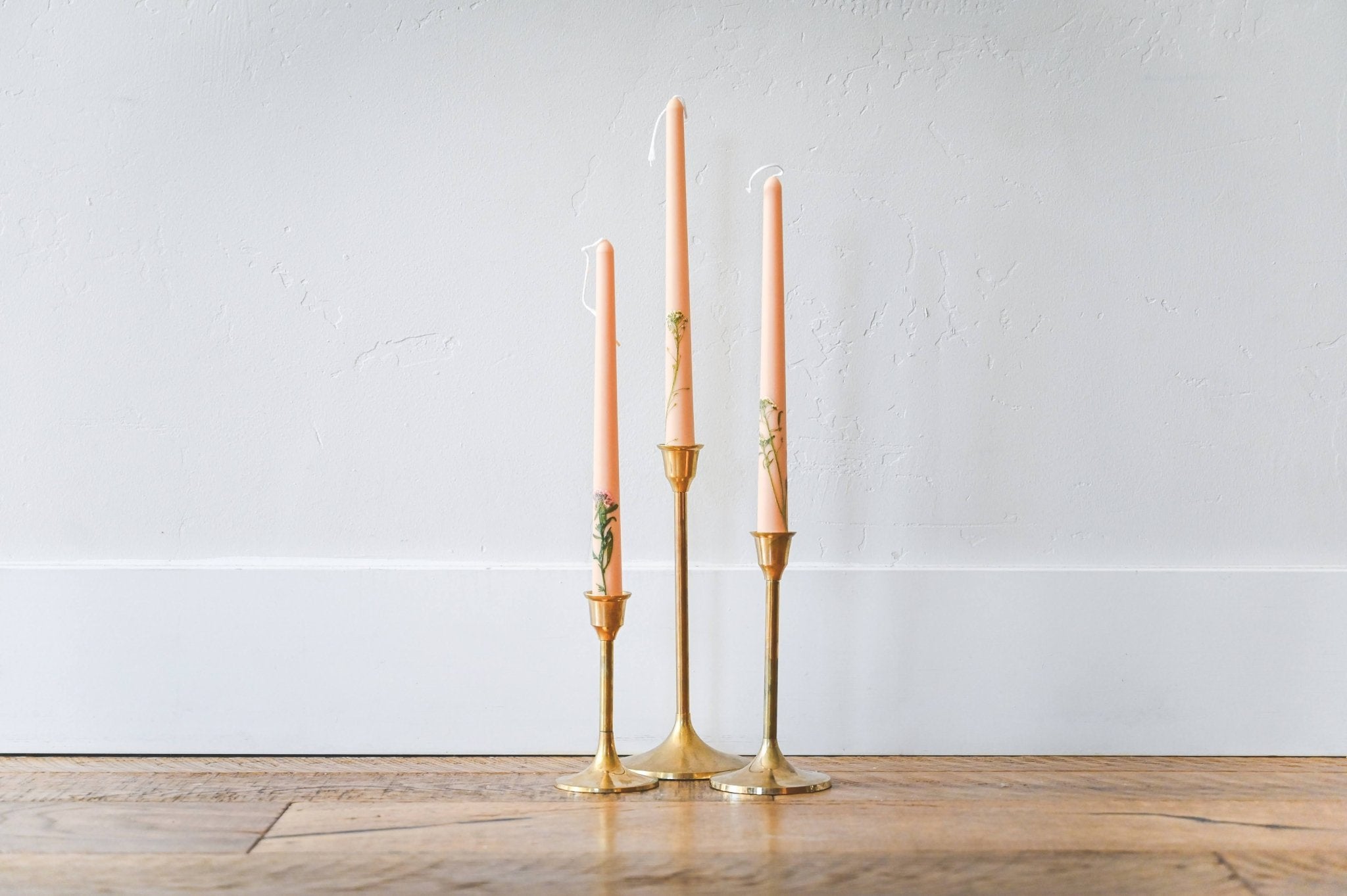 Galley & Fen Floral Inlaid Tapered Candle in Cream - Set of 3