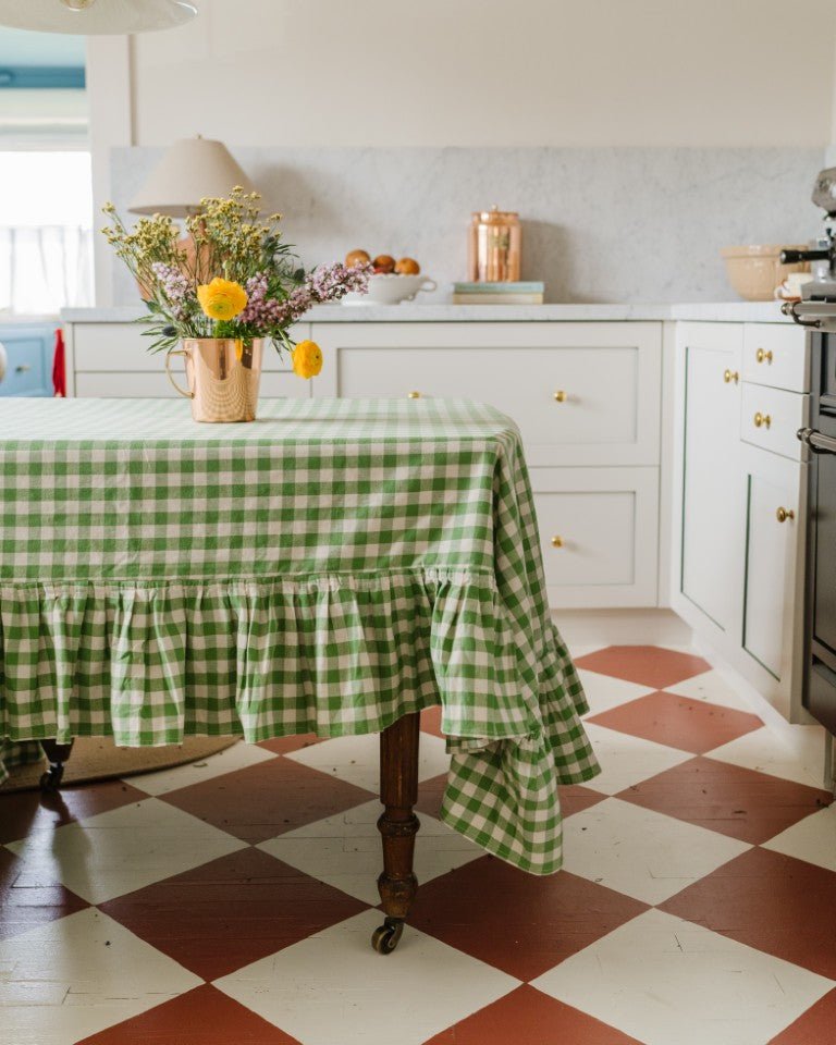 Galley & Fen Moss Ruffled Gingham Tablecloth
