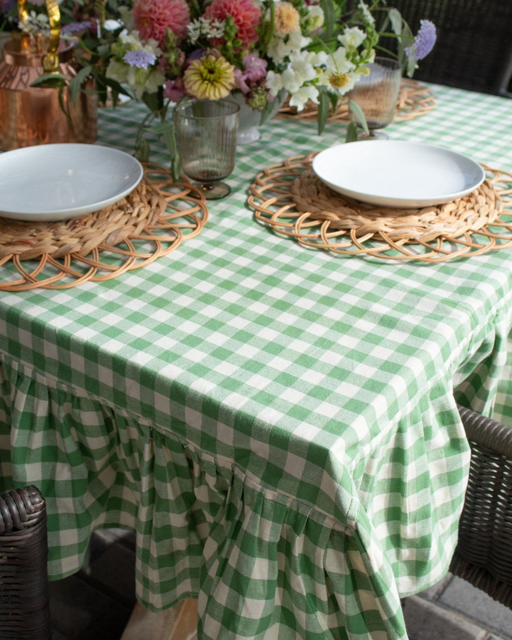 Galley & Fen Moss Ruffled Gingham Tablecloth