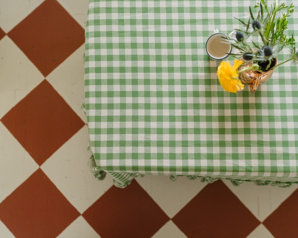 Galley & Fen Moss Ruffled Gingham Tablecloth