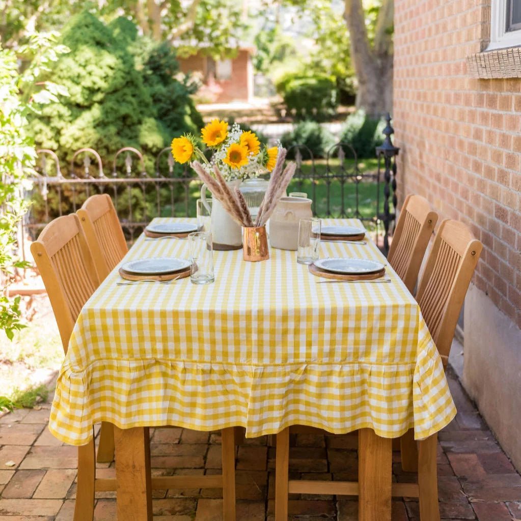 Galley & Fen Yellow Ruffled Gingham Tablecloth