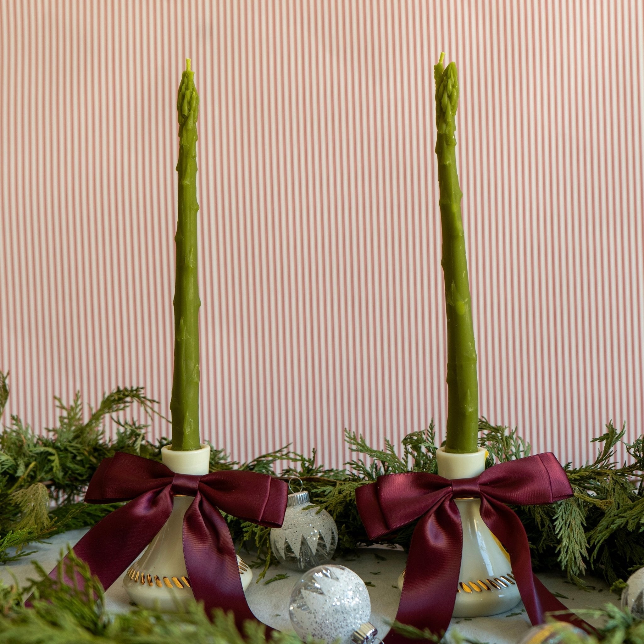 Happy Organics ASPARAGUS TAPER BEESWAX CANDLES PAIR