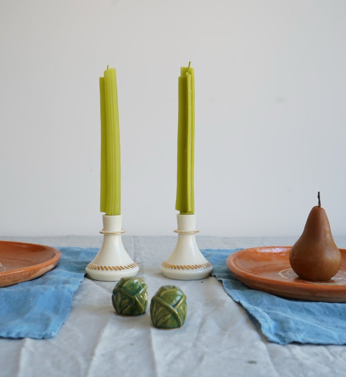 Happy Organics BEESWAX CELERY TAPER CANDLES - SET OF 2