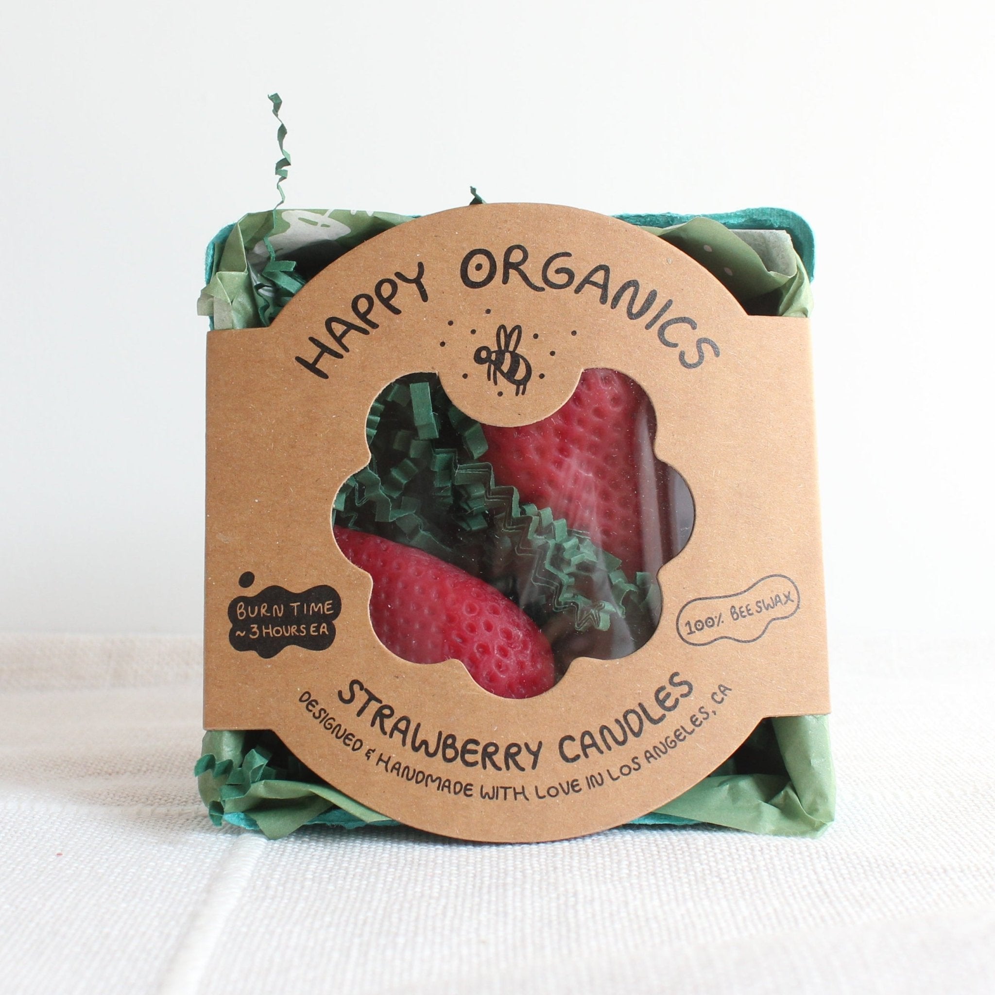 Happy Organics Big Strawberry Beeswax Candle Pair