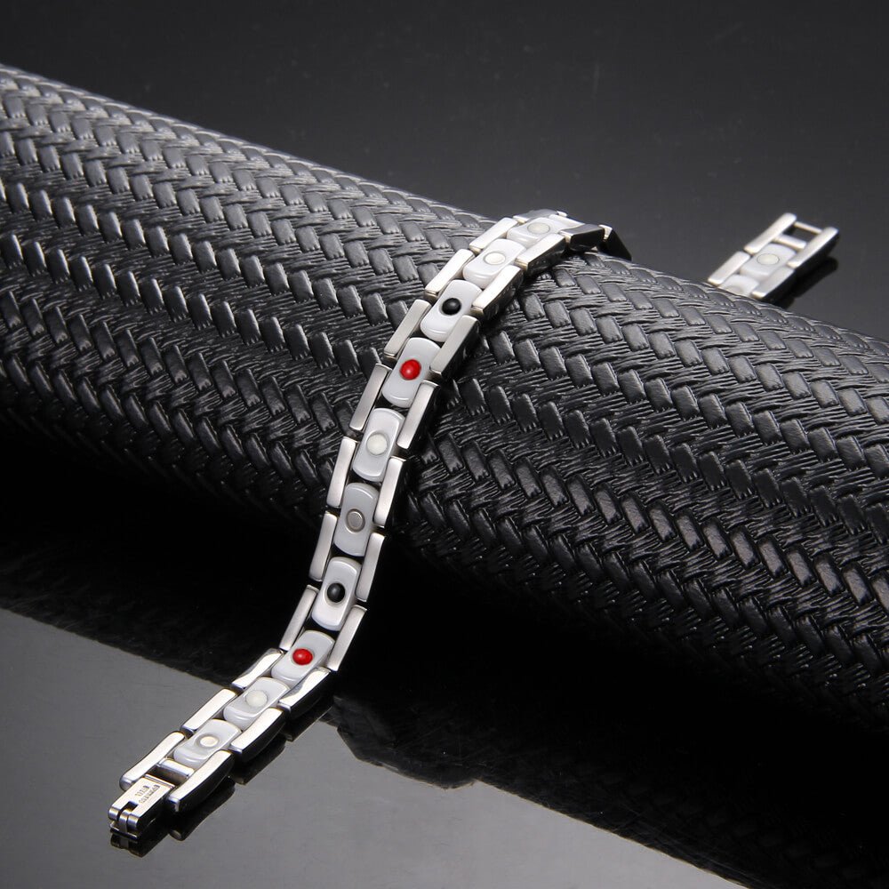 HealthyLine Ceramic and Stainless Steel Energy Bracelet 4 - in - 1. White & Silver Color. Model CEB042