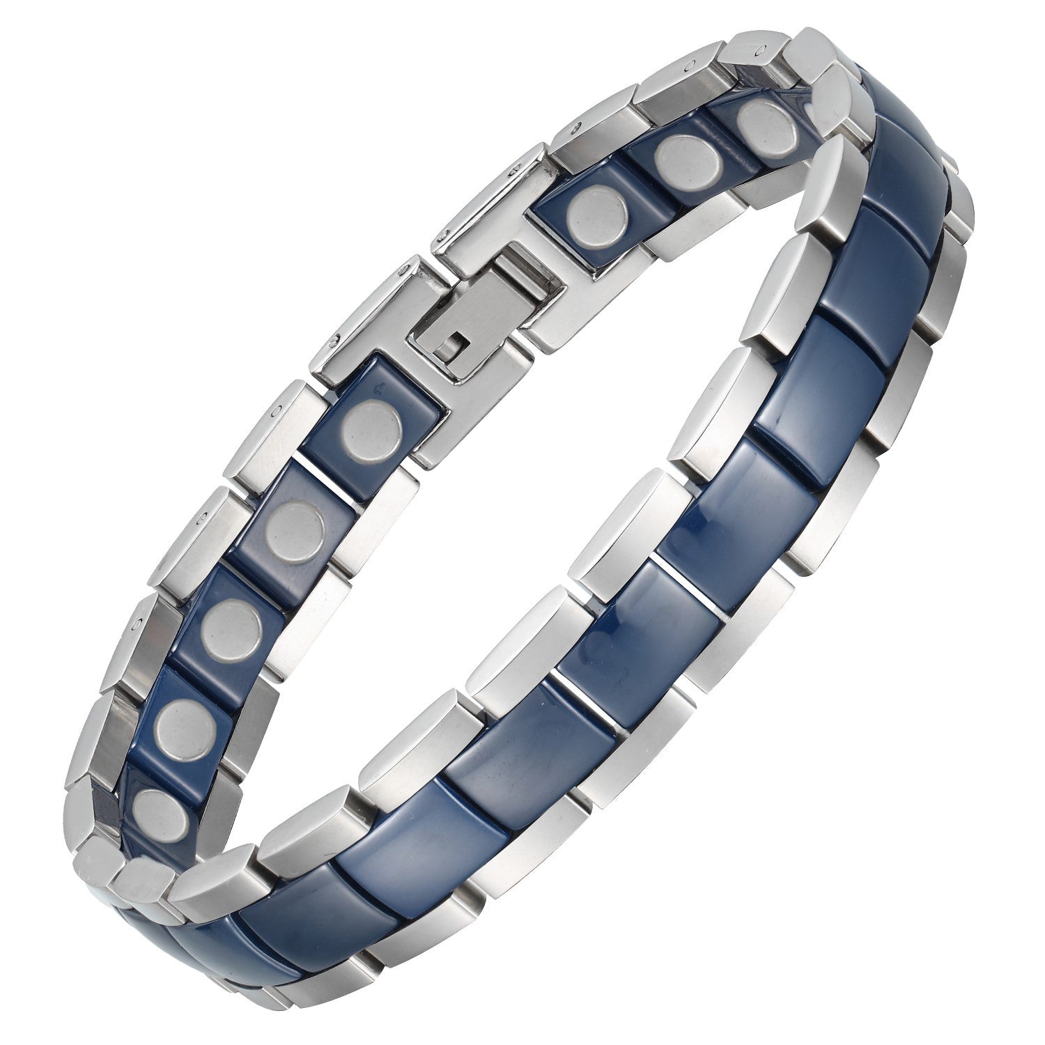 HealthyLine Ceramic and Stainless Steel Unisex Magnetic Power Bracelet. Blue Color. Model CEB017L