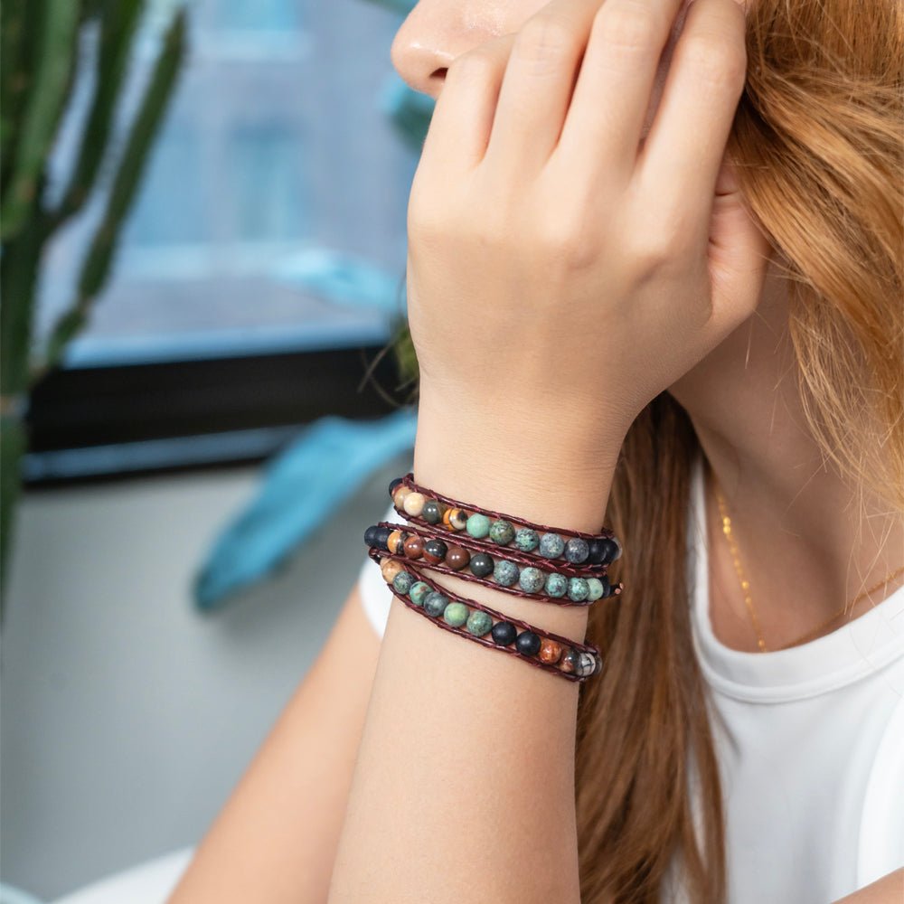 HealthyLine Matte African Turquoise + Picasso Jasper Bracelet