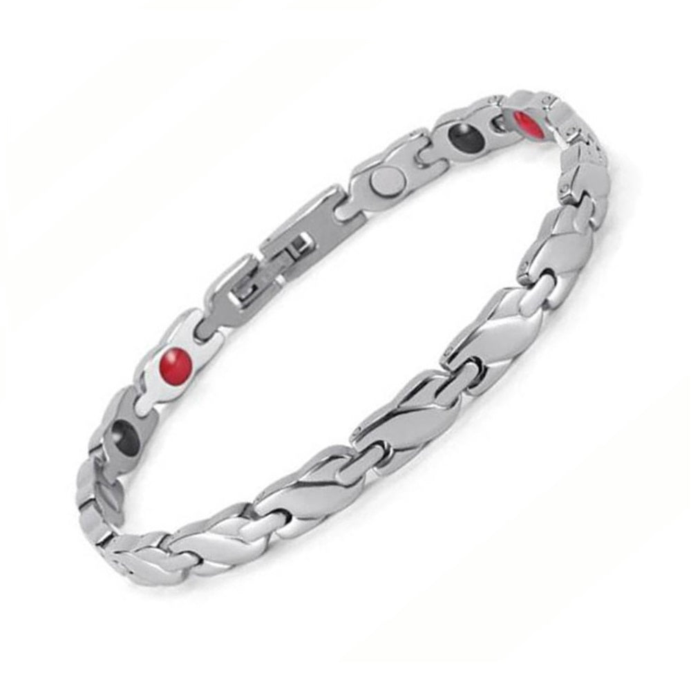 HealthyLine Stainless Steel Energy Bracelet 4 - in - 1. Silver color. Model B0035S - 4 - 215
