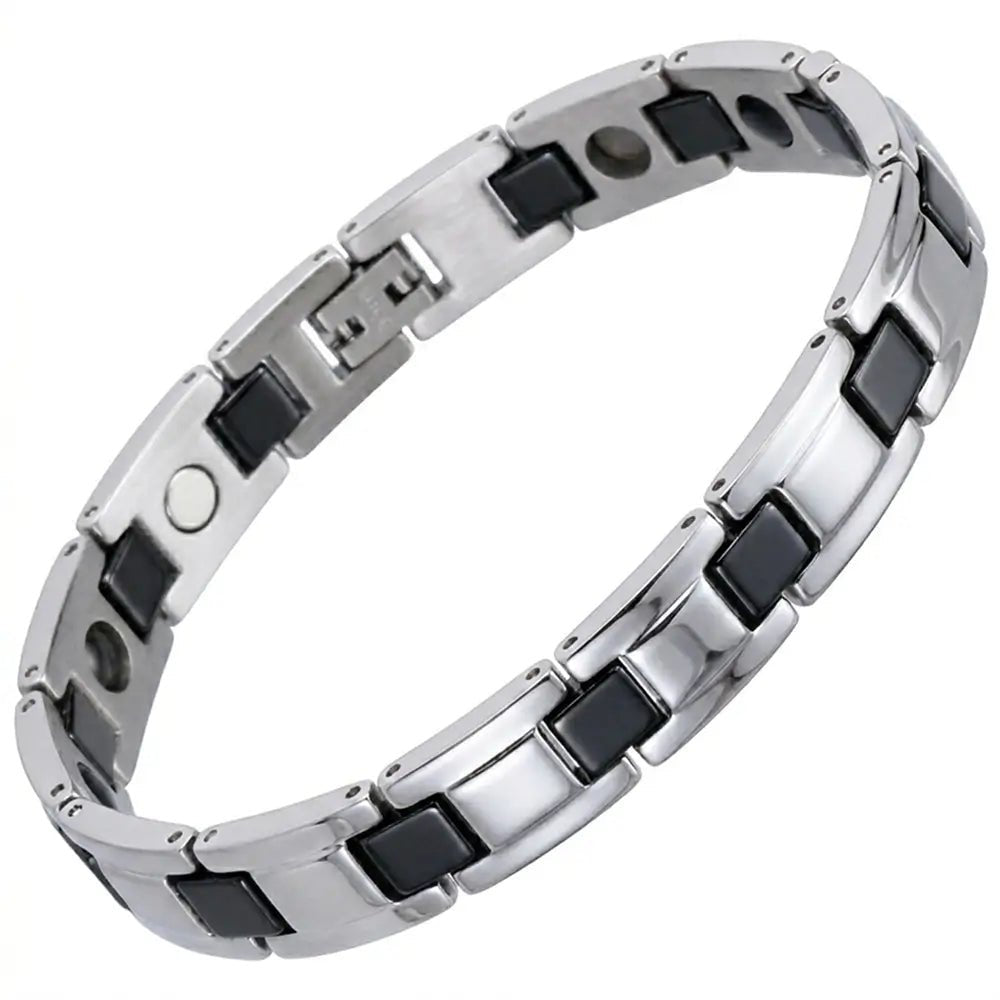 HealthyLine Stainless Steel Energy Bracelet 4 - in - 1. Silver/Black color. Model SY370D