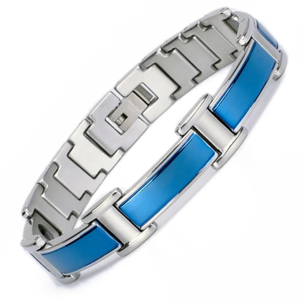 HealthyLine Stainless Steel Energy Bracelet 4 - in - 1. Silver/Blue Color. Model SY368N