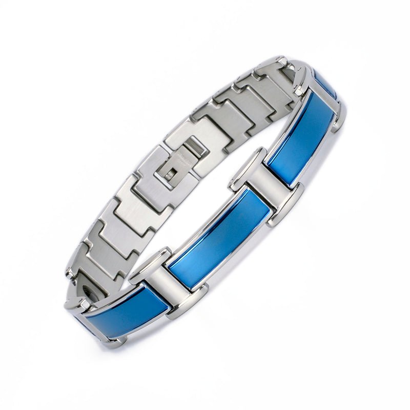 HealthyLine Stainless Steel Energy Bracelet 4 - in - 1. Silver/Blue Color. Model SY368N