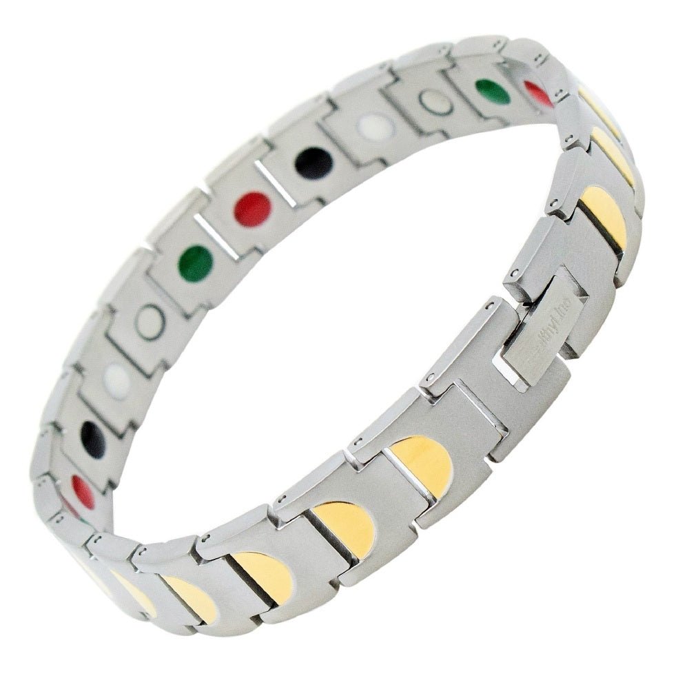 HealthyLine Stainless Steel Energy Bracelet 4 - in - 1. Silver/Gold Color. Model BR - S - 157