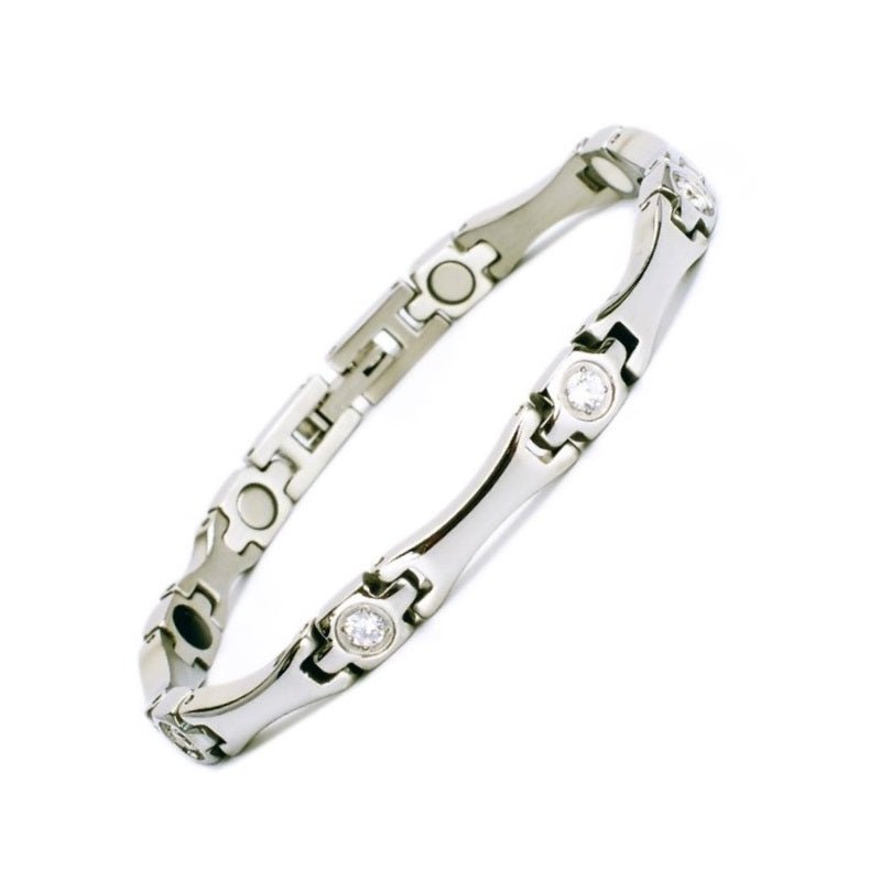 HealthyLine Stainless Steel Energy Bracelet 4 - in - 1 with Crystals. Silver color. Model SY385BZ