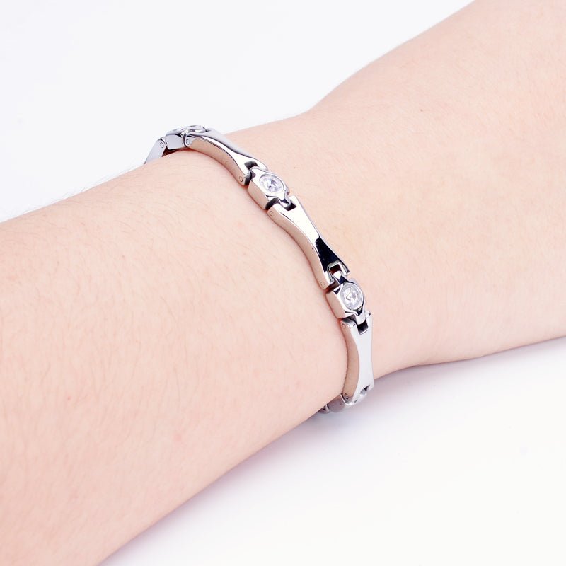 HealthyLine Stainless Steel Energy Bracelet 4 - in - 1 with Crystals. Silver color. Model SY385BZ