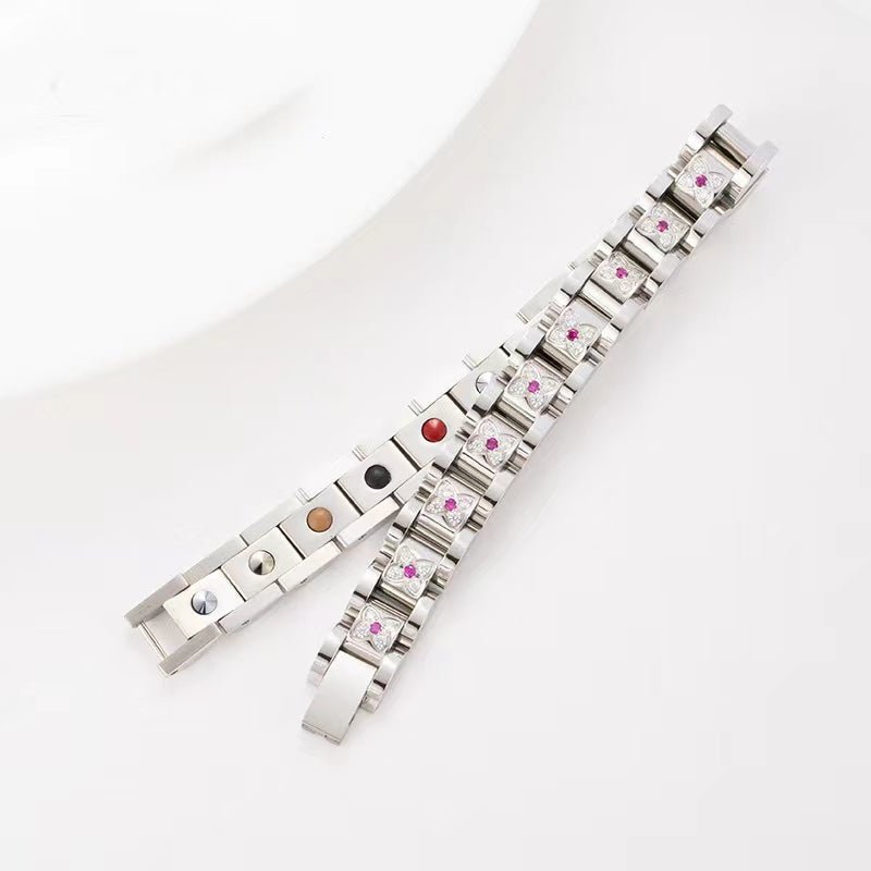 HealthyLine Stainless Steel Magnetic/Energy Bracelet with Crystals. 3 Colors available. Model YYG233