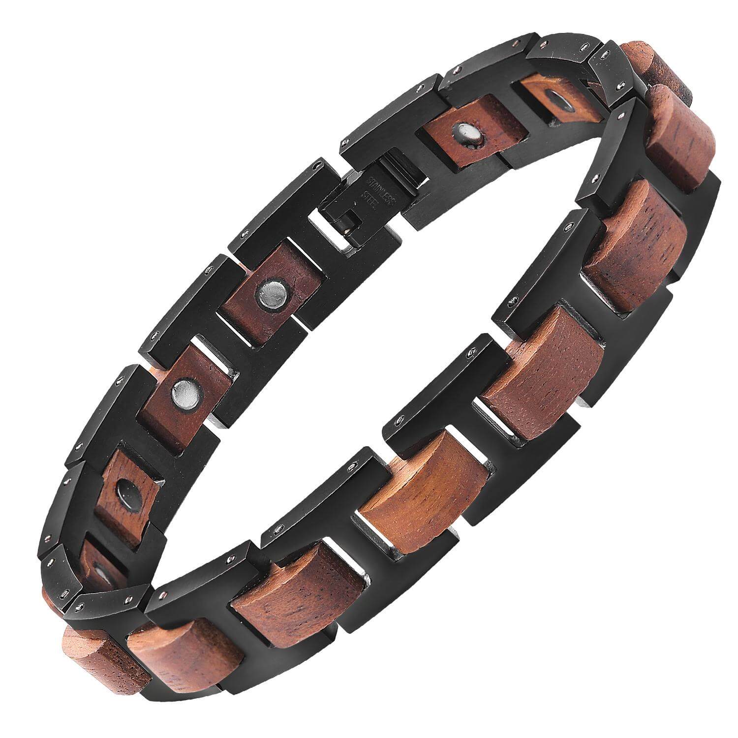 HealthyLine Wood and Stainless Steel Magnetic Bracelet. 2 Colors available. Model WB010