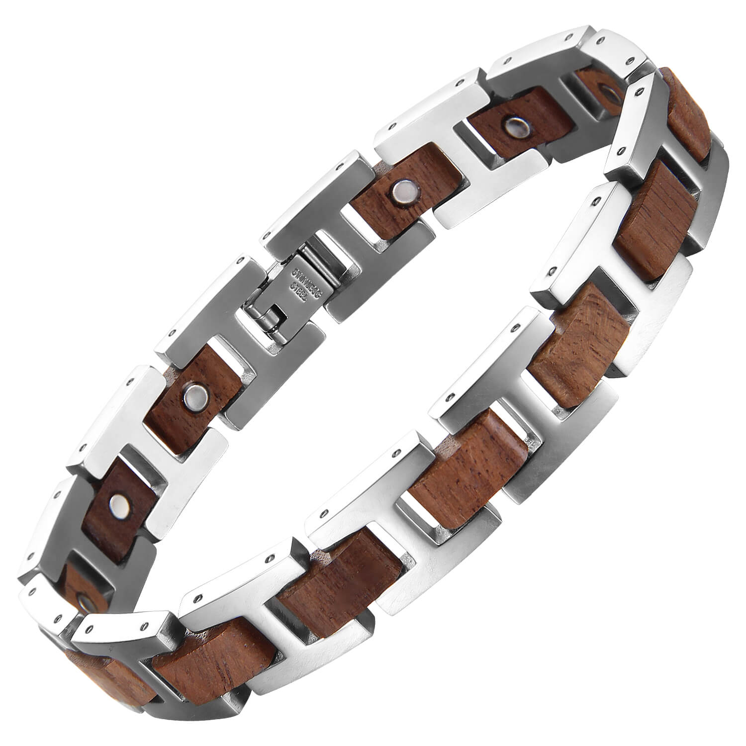 HealthyLine Wood and Stainless Steel Magnetic Bracelet. 3 Colors available. Model WB009