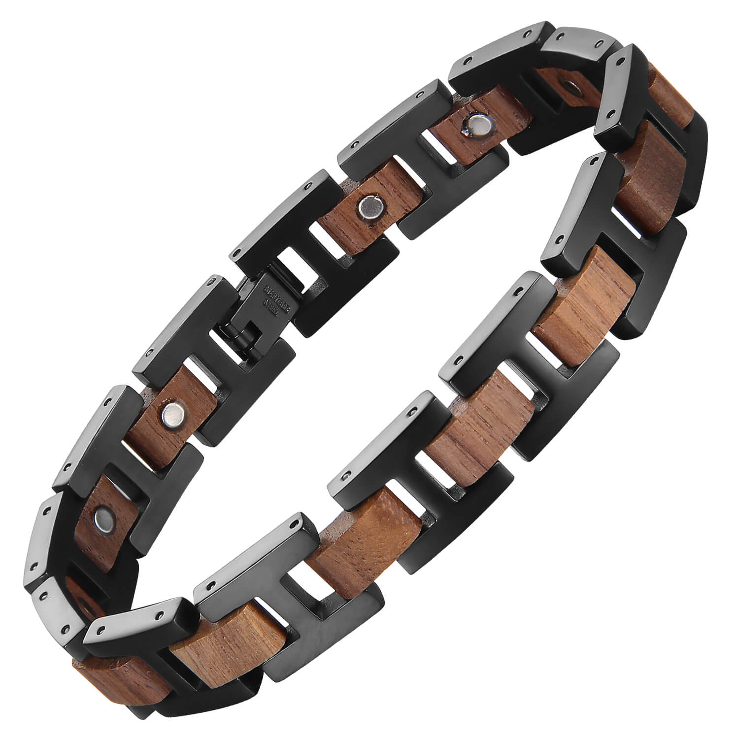 HealthyLine Wood and Stainless Steel Magnetic Bracelet. 3 Colors available. Model WB009