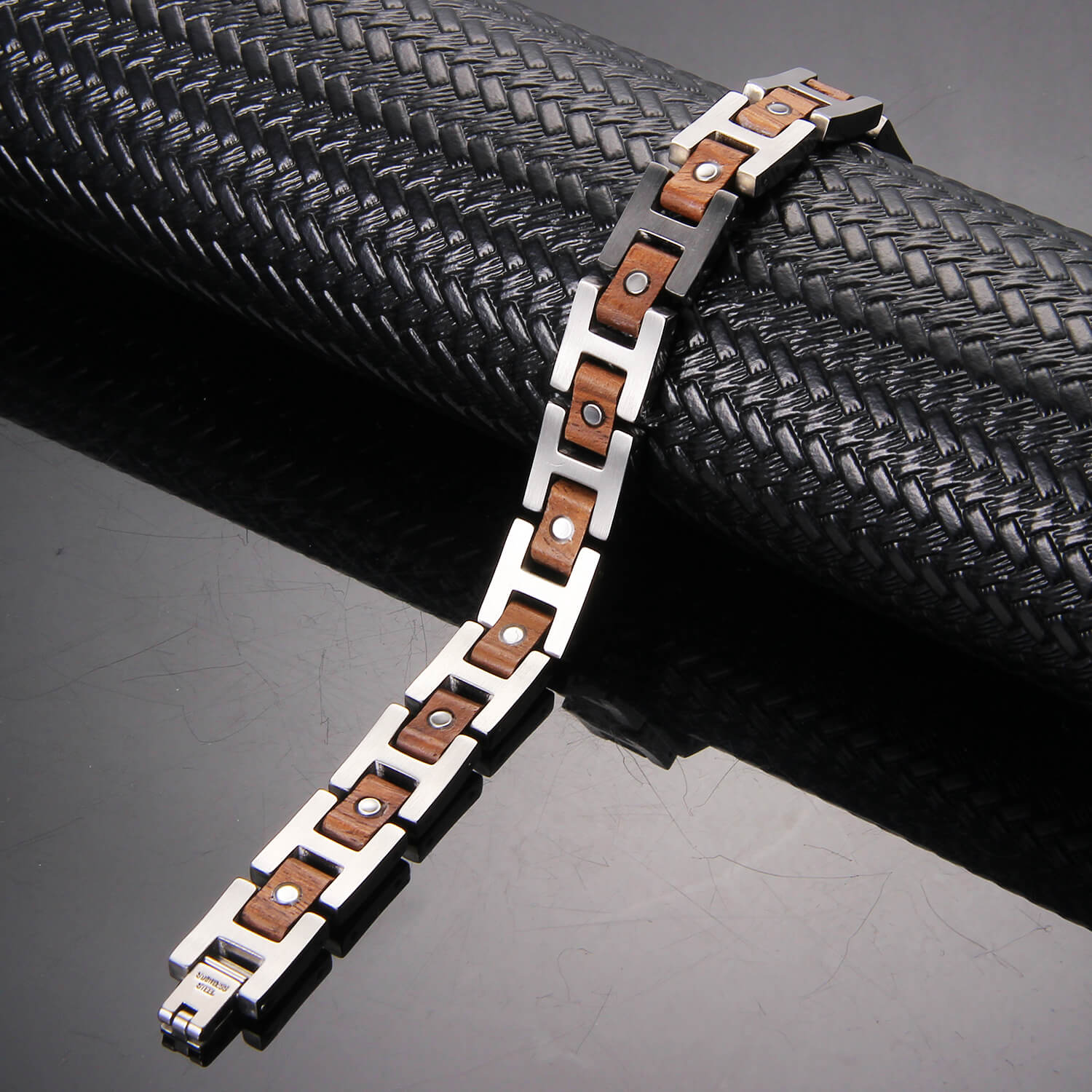 HealthyLine Wood and Stainless Steel Magnetic Bracelet. 3 Colors available. Model WB009