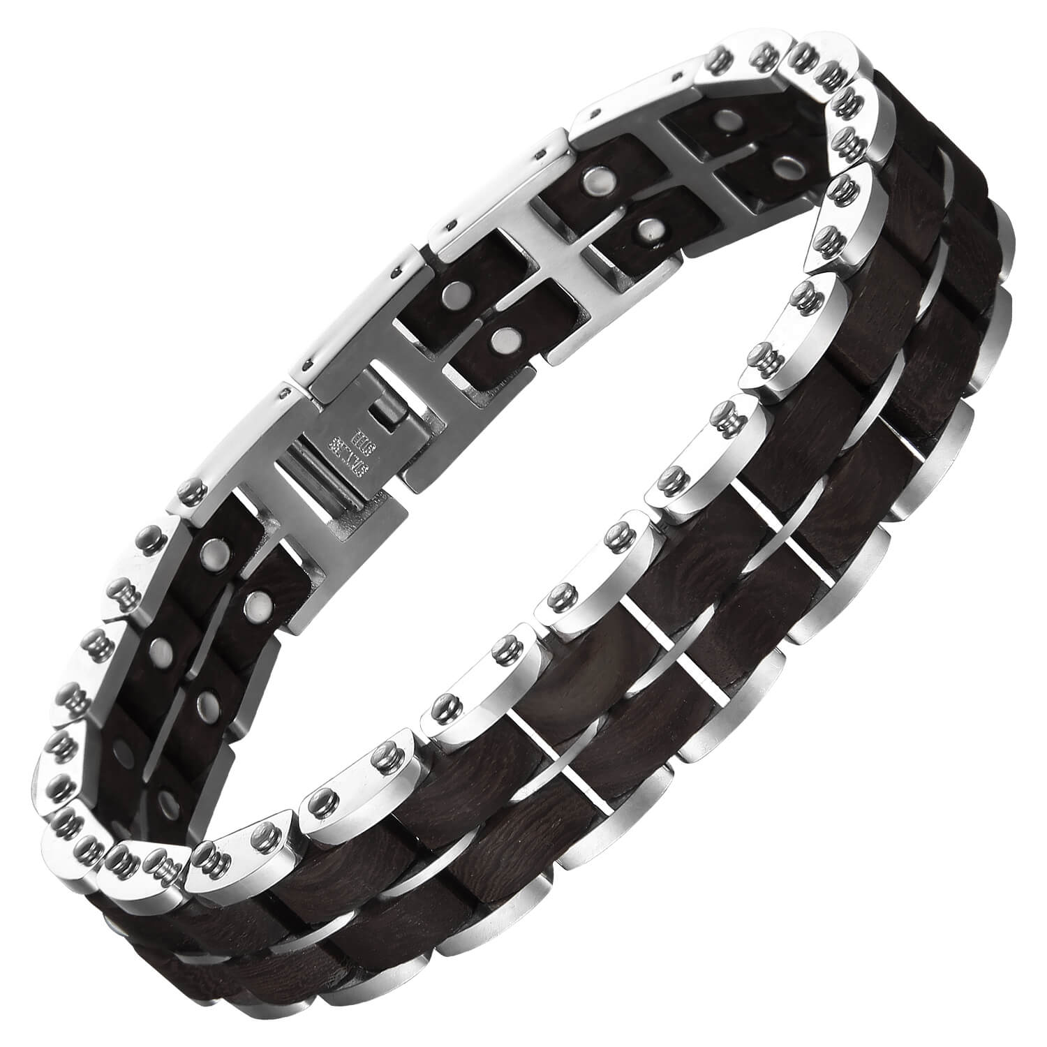 HealthyLine Wood and Stainless Steel Magnetic Bracelet. 3 Colors available. Model WB011