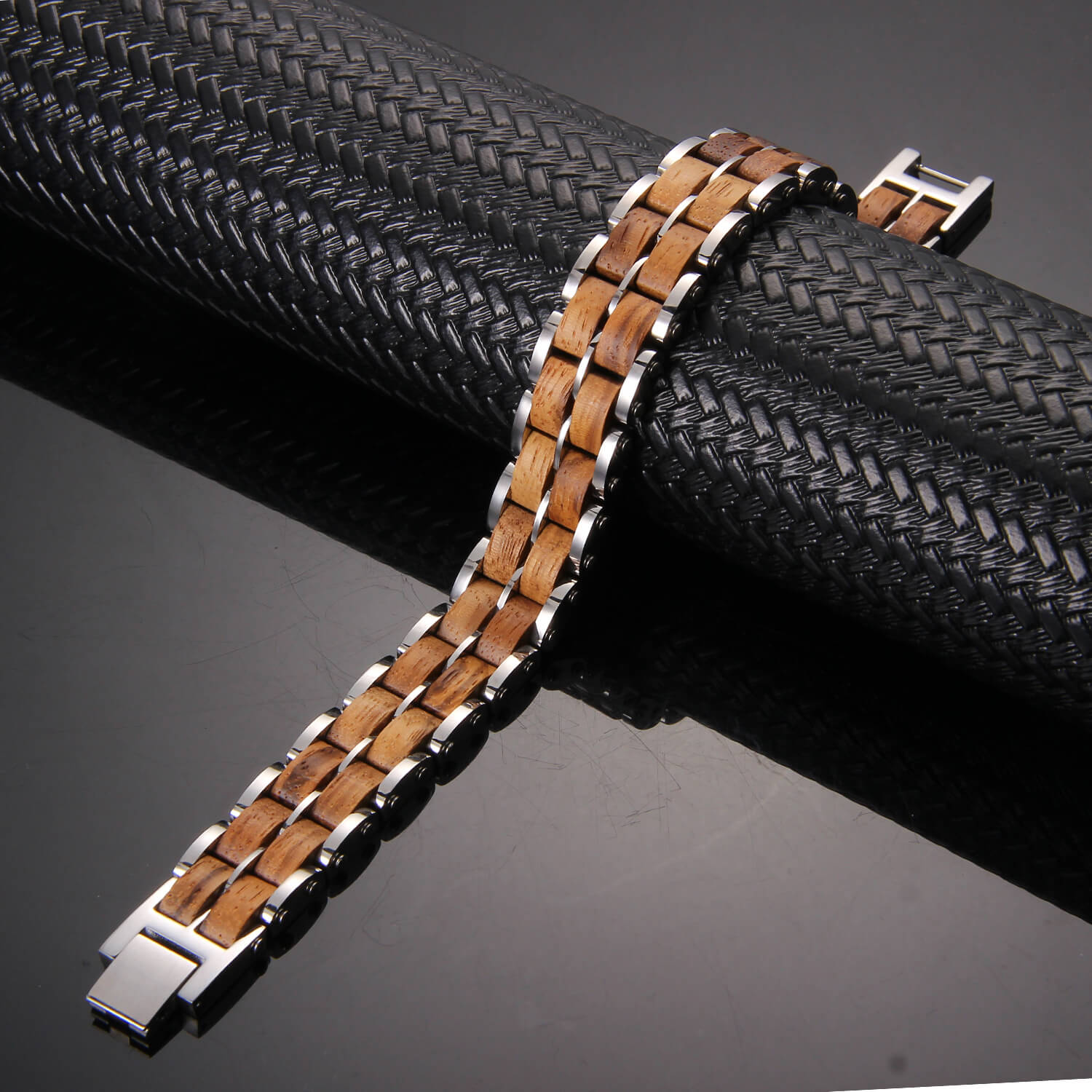 HealthyLine Wood and Stainless Steel Magnetic Bracelet. 3 Colors available. Model WB011