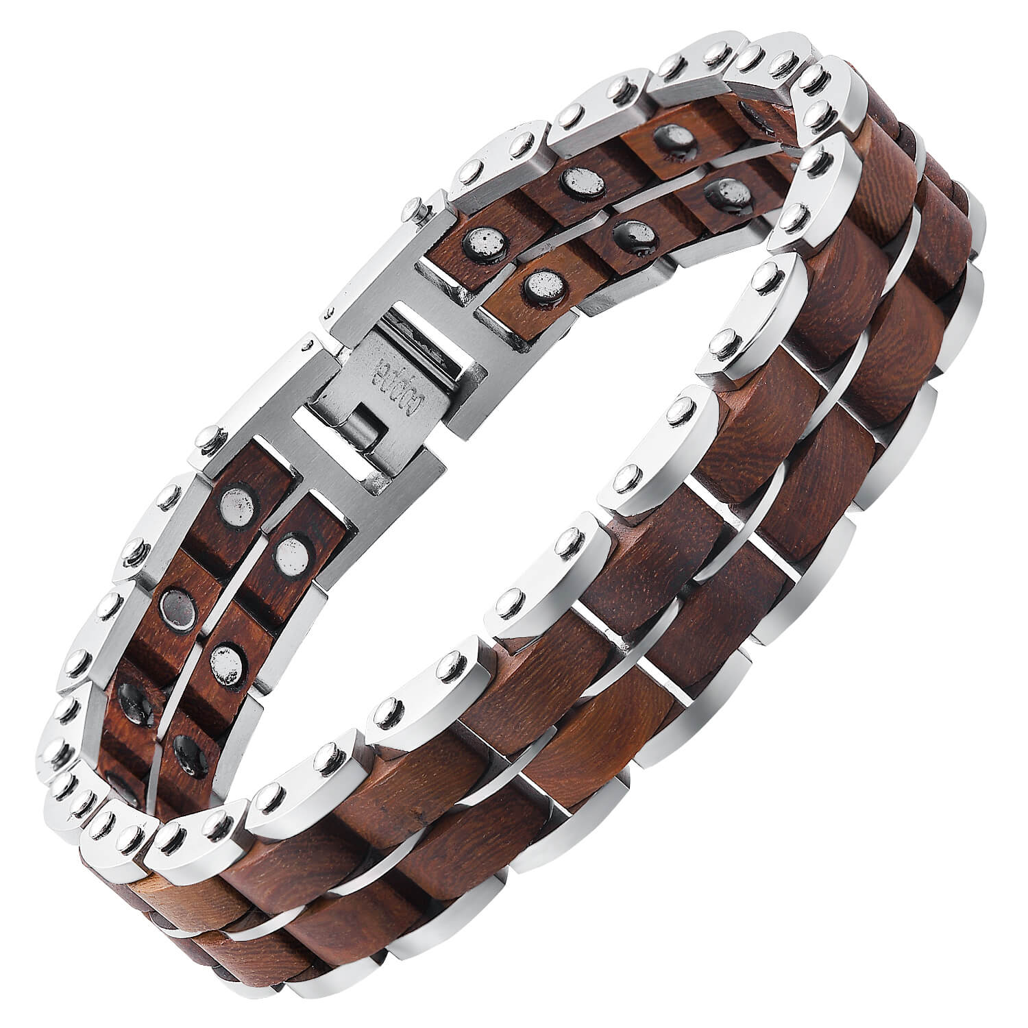 HealthyLine Wood and Stainless Steel Magnetic Bracelet. 3 Colors available. Model WB011