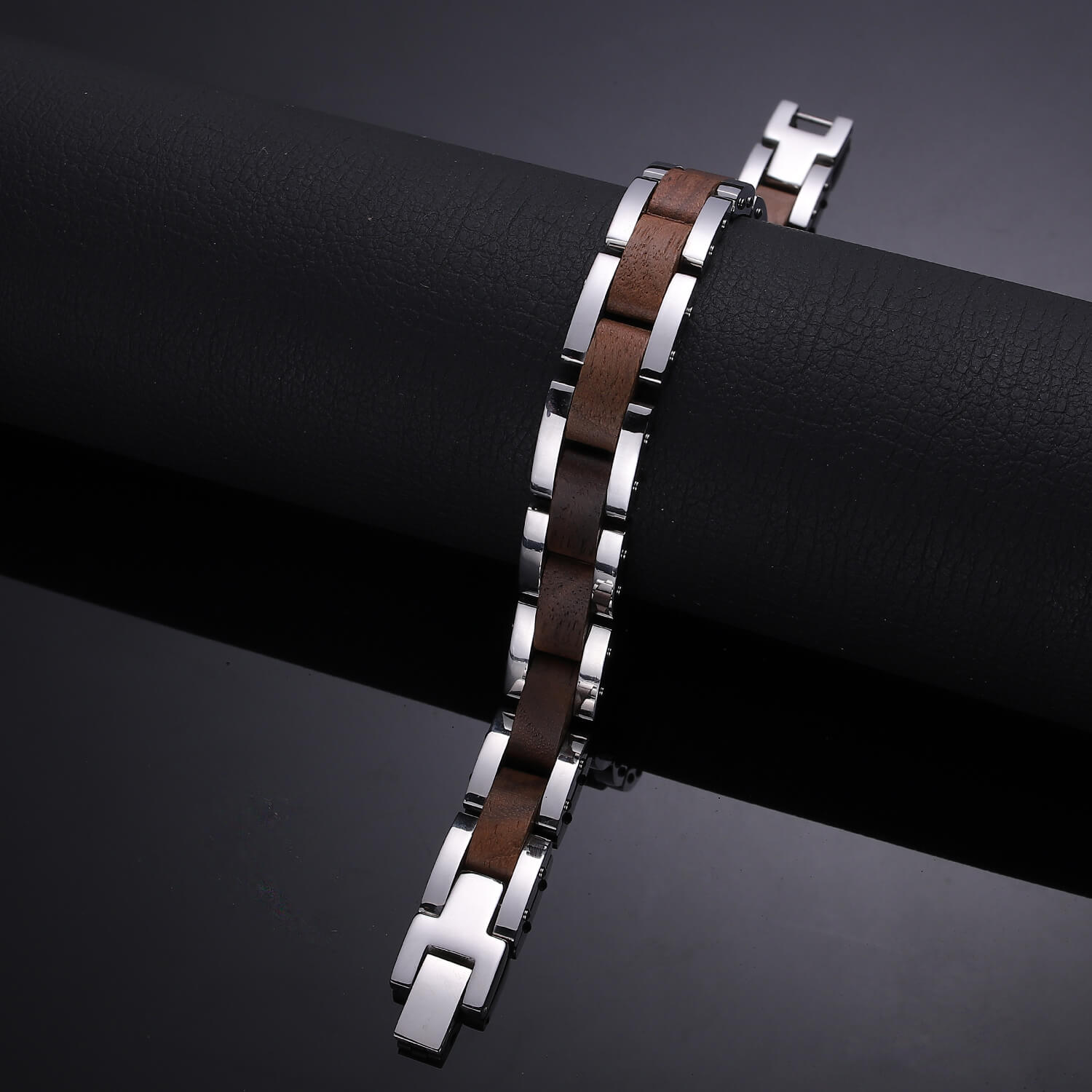 HealthyLine Wood and Stainless Steel Magnetic Bracelet. Silver Color available. Model WB008
