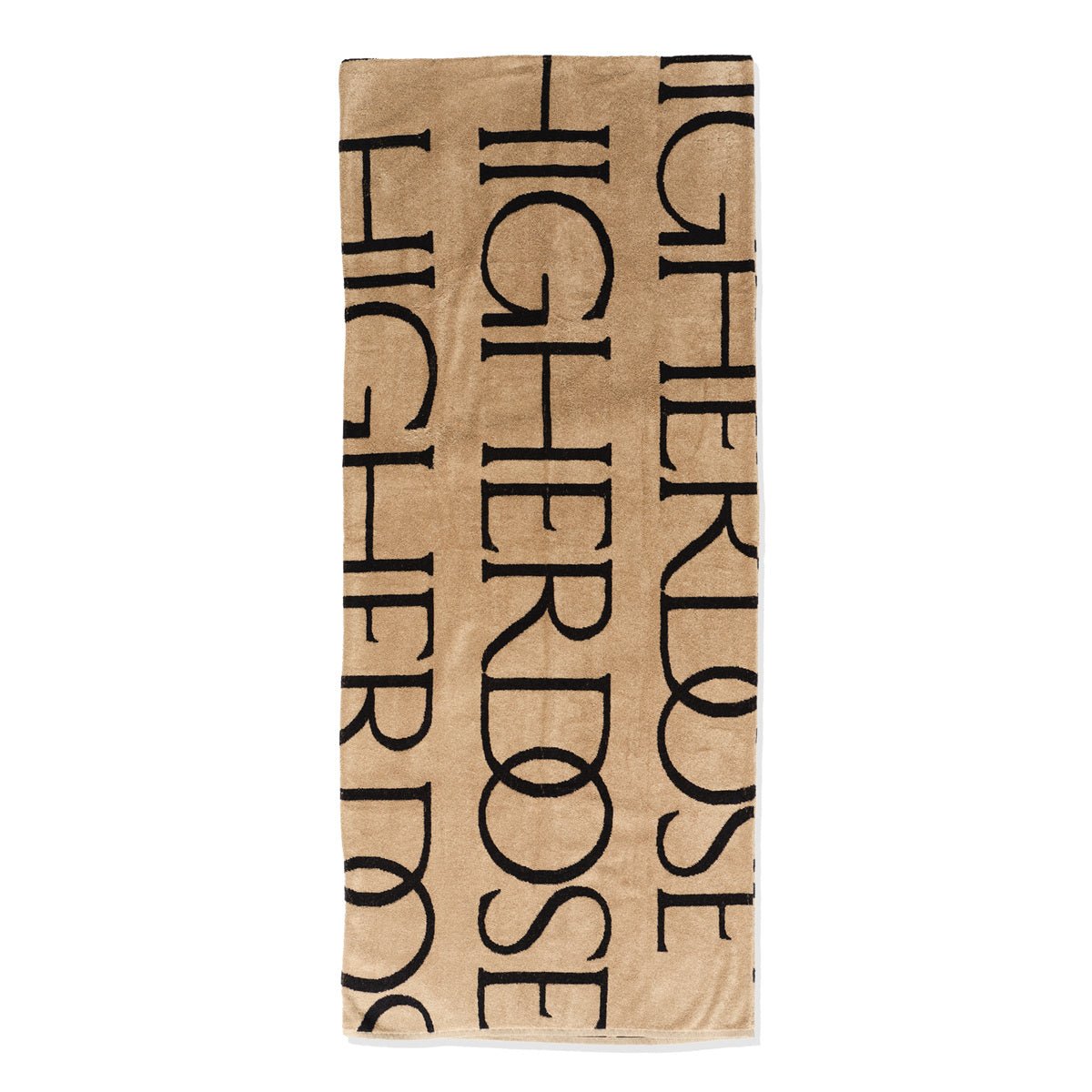 HigherDOSE sauna blanket insert, tan towel with logo pattern