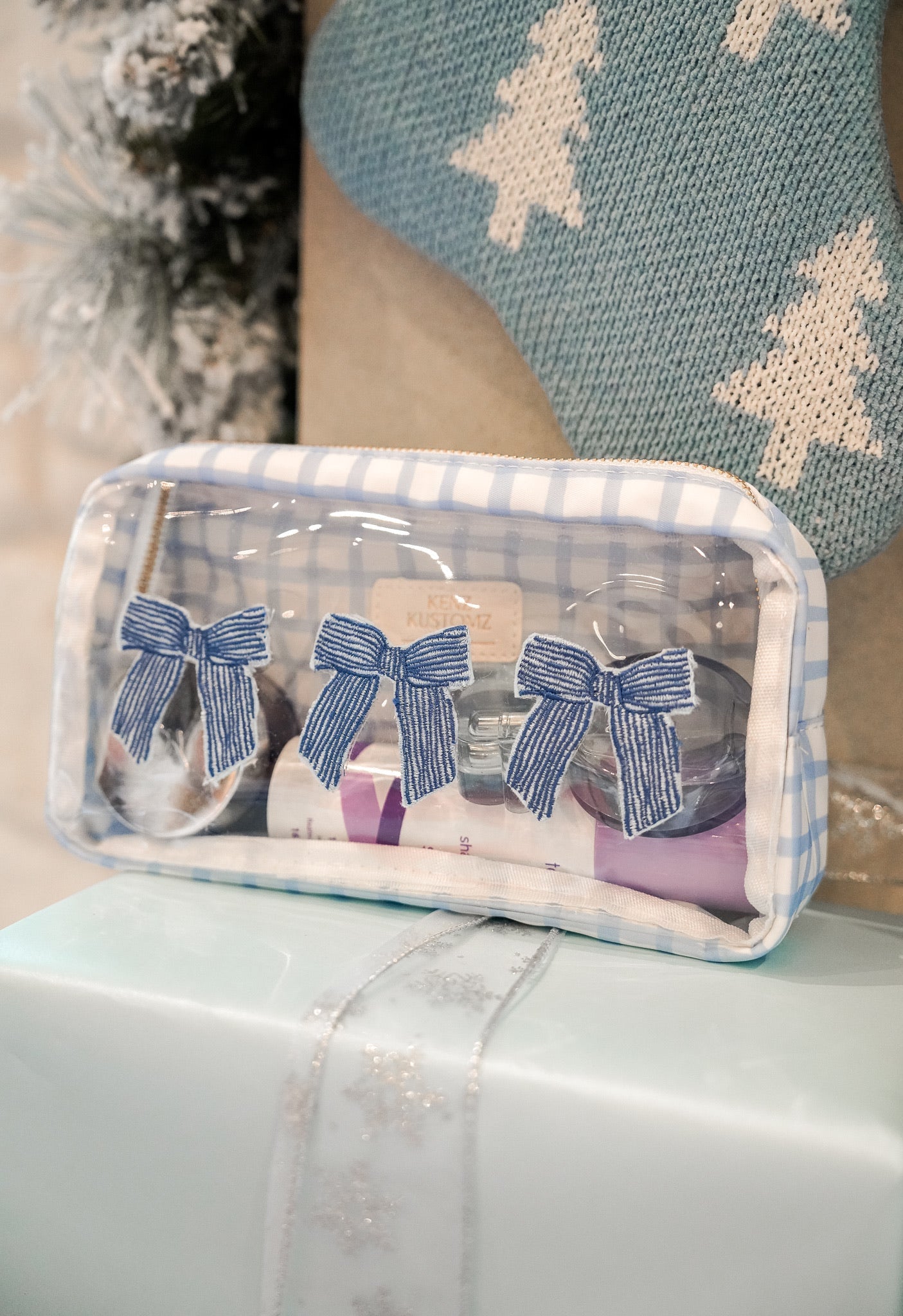 KenzKustomz 3 Bows - Blue Trellis Bag