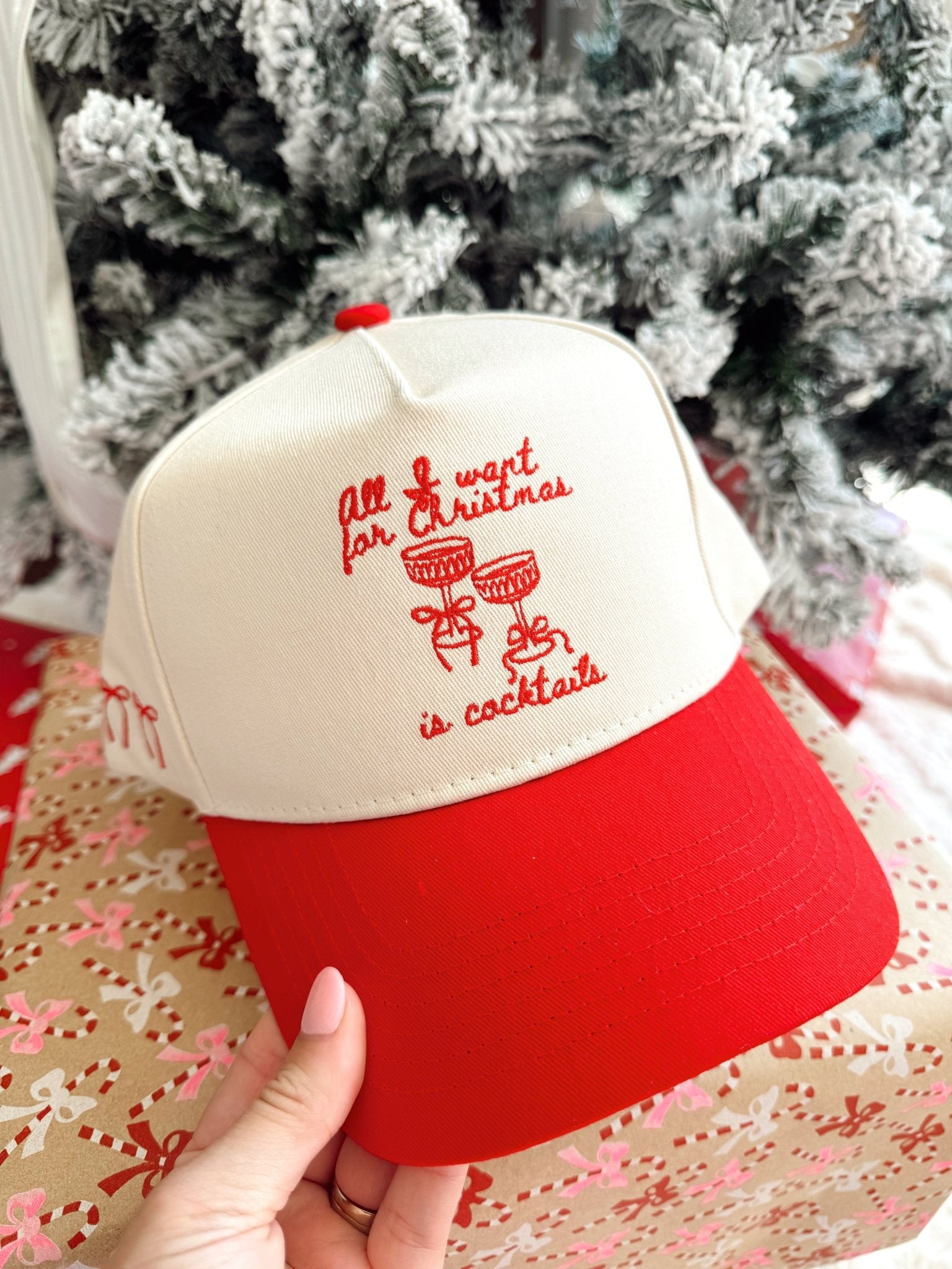 KenzKustomz All I Want for Christmas is Cocktails - Red Vintage Trucker Hat