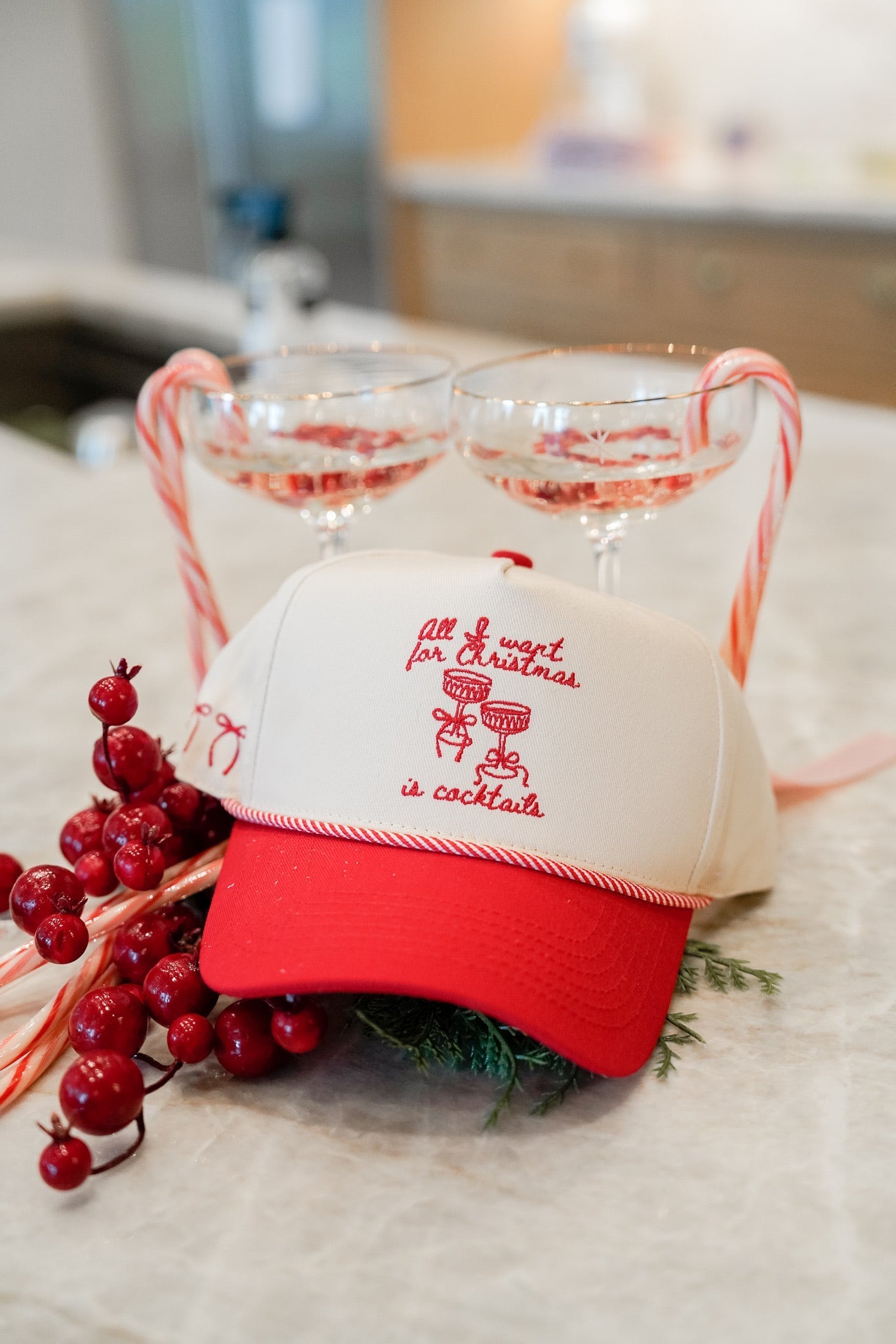 KenzKustomz All I Want for Christmas is Cocktails - Red Vintage Trucker Hat