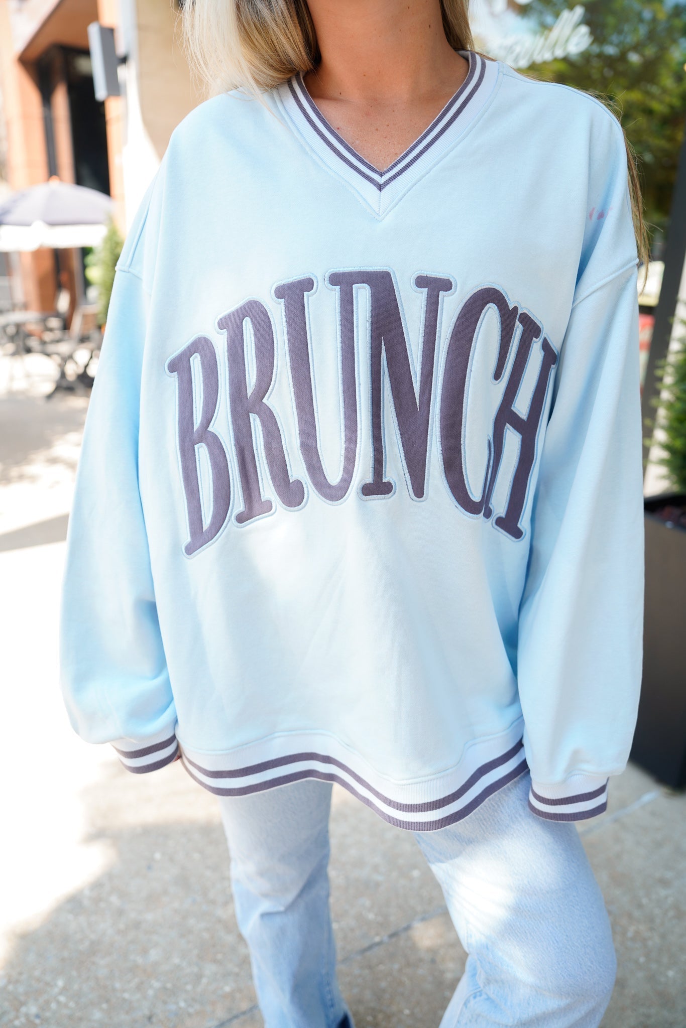 KenzKustomz Brunch - Blue Vintage V - Neck Sweatshirt