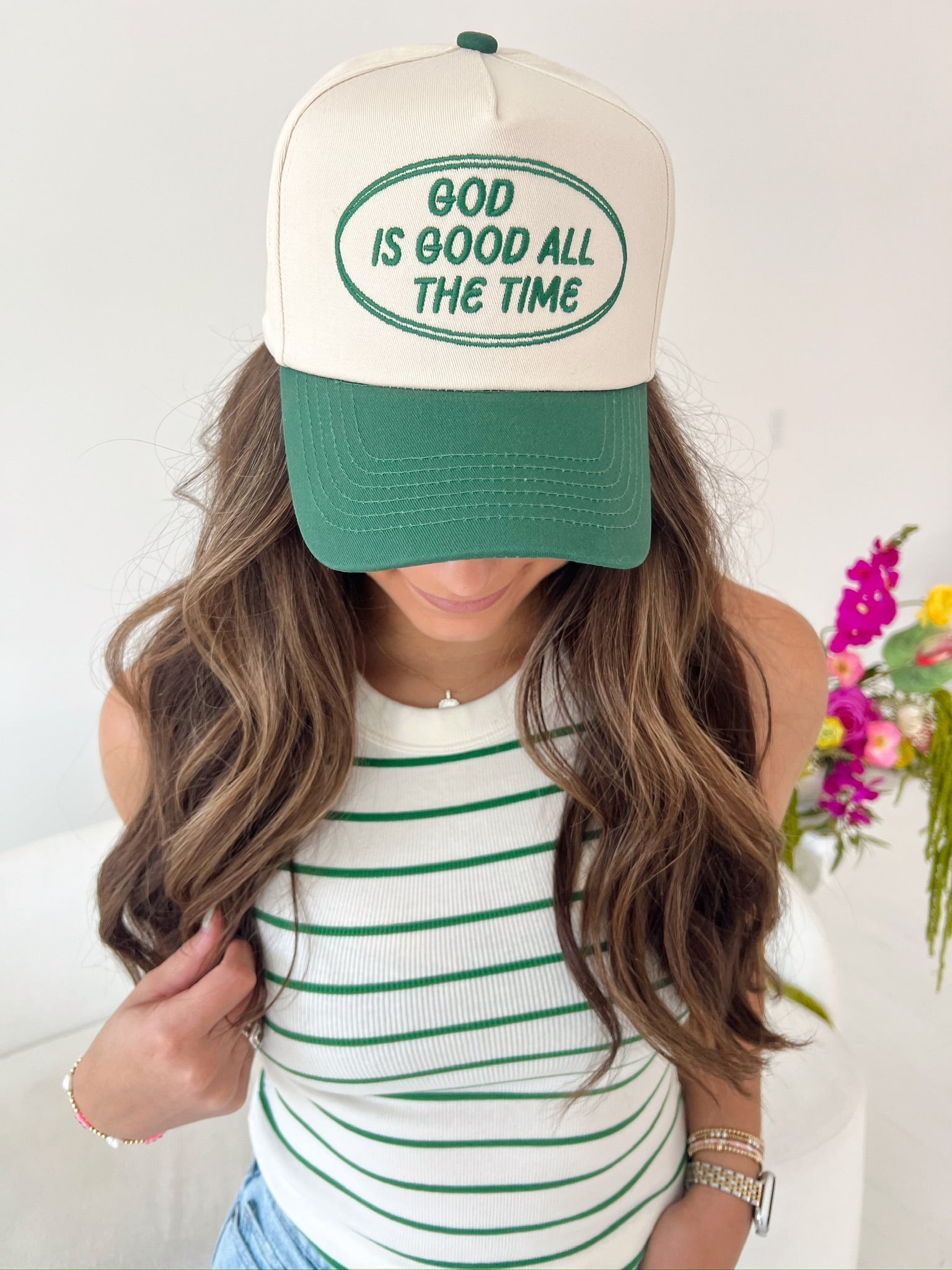 KenzKustomz God is Good - Green Vintage Trucker Hat