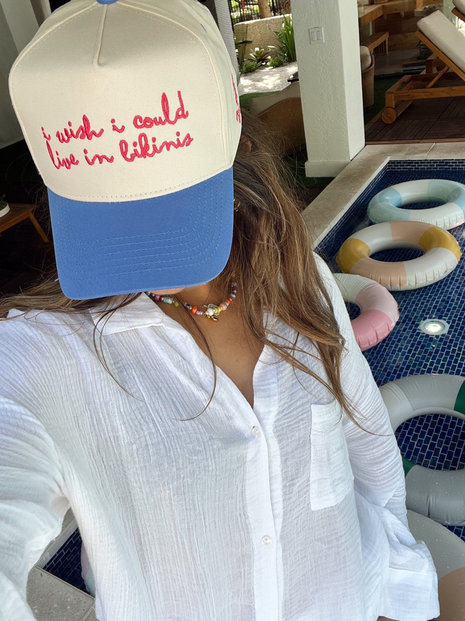 KenzKustomz I Wish I Could Live in Bikinis - Periwinkle Vintage Trucker Hat