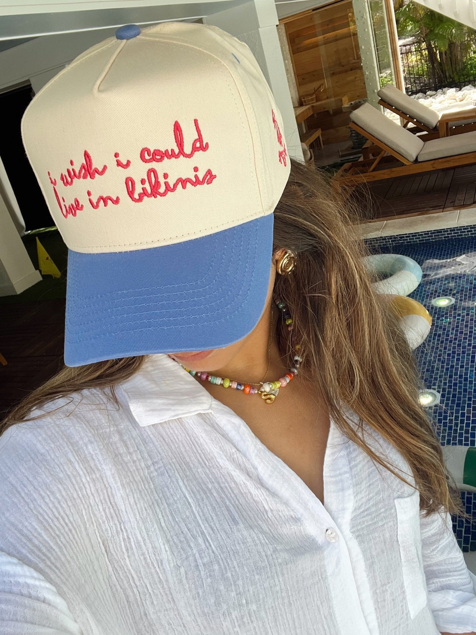KenzKustomz I Wish I Could Live in Bikinis - Periwinkle Vintage Trucker Hat