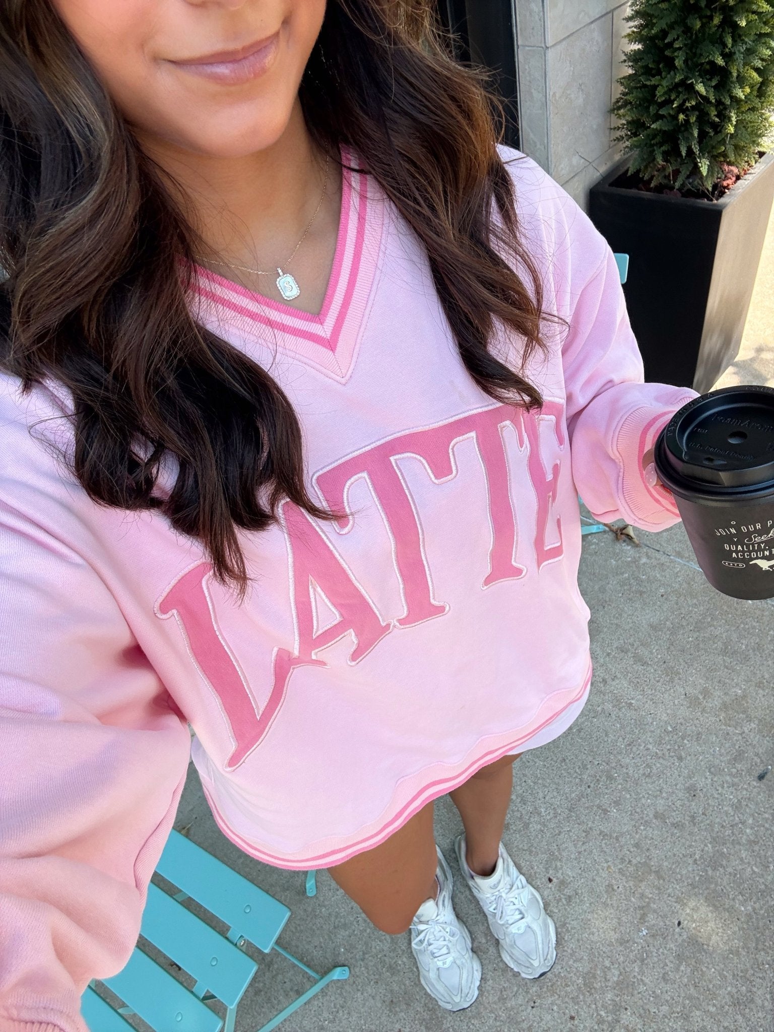 KenzKustomz Latte - Pink Vintage V - Neck Sweatshirt